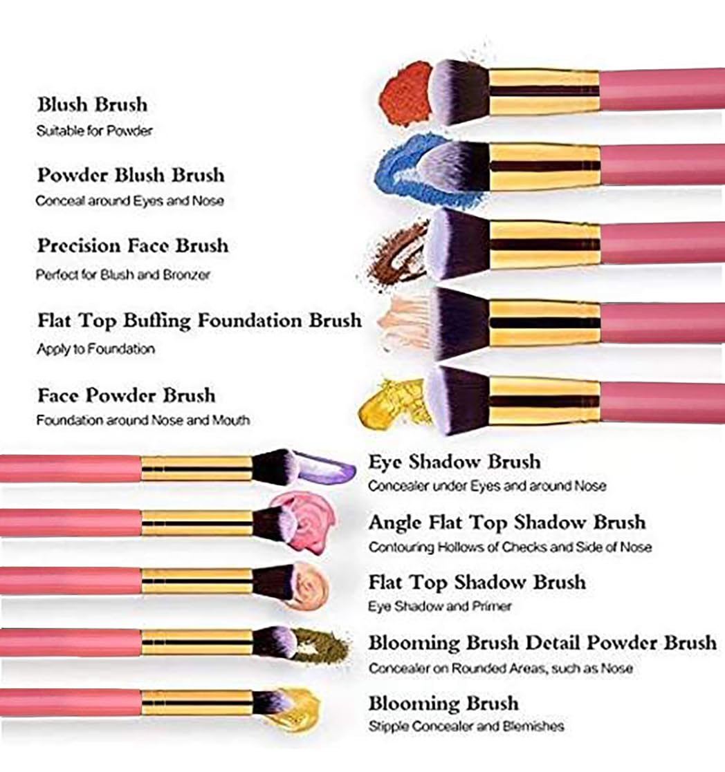 BELLA HARARO 10-Piece Premium Pink Makeup Brush Set - Soft Bristle Face Powder Brush, Blending Brush, Eyeshadow Brush for Professional Makeup Application - Perfect for Daily Use, Travel & Makeup Artists