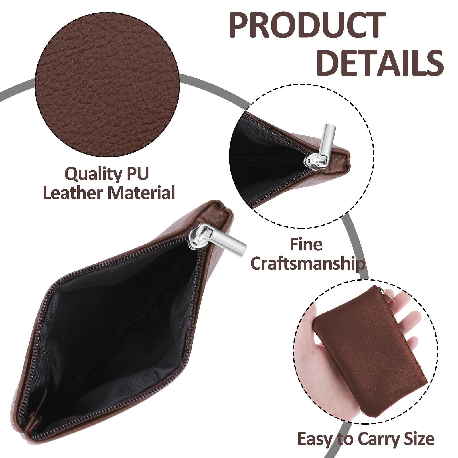 Mini Coin Purse for Women - PU Leather Zipper Wallet with Keychain, Holds Credit Cards, Cash, ID, Keys & Lipstick (Coffee) - Perfect for Travel, Shopping & Everyday Use