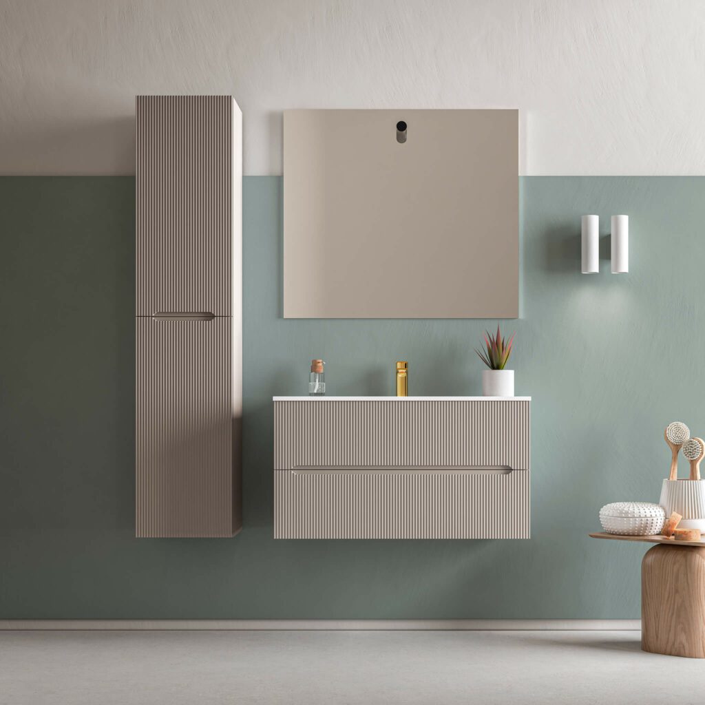 Runway 36 Warm Grey Matte Wall-Mounted Vanity - Porcelain or Solid Surface with High-Resistance Coating | Perfect for Modern Bathroom & Powder Room Decor
