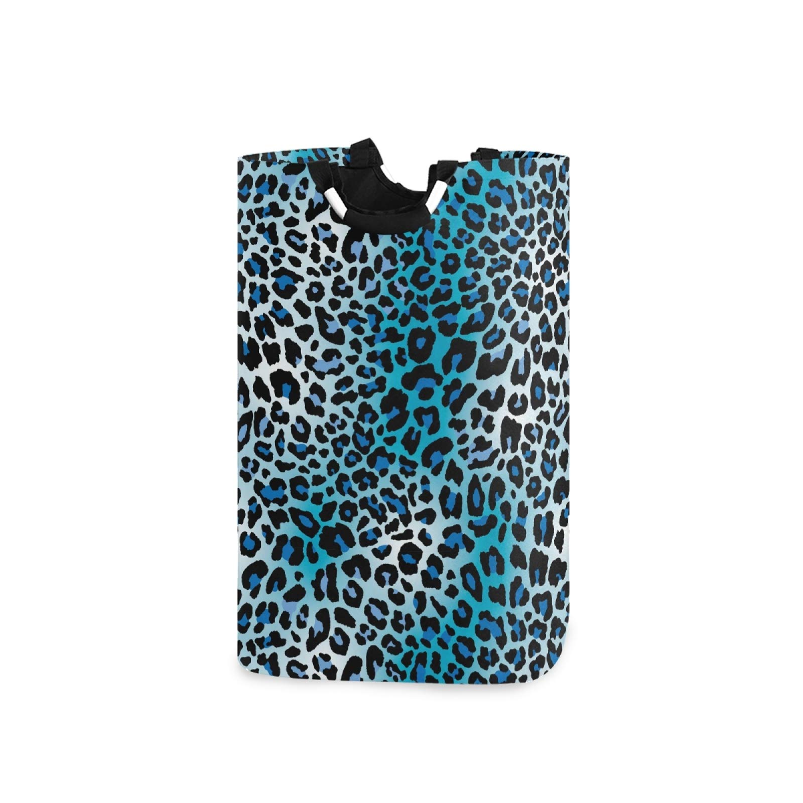 Qilmy Leopard Blue Laundry Hamper - Large Foldable Clothes Basket with Handles, Storage Organizer for Family, Dorm, Bathroom & Kids Room | Perfect for Laundry Day, Closet Organization & Toy Storage
