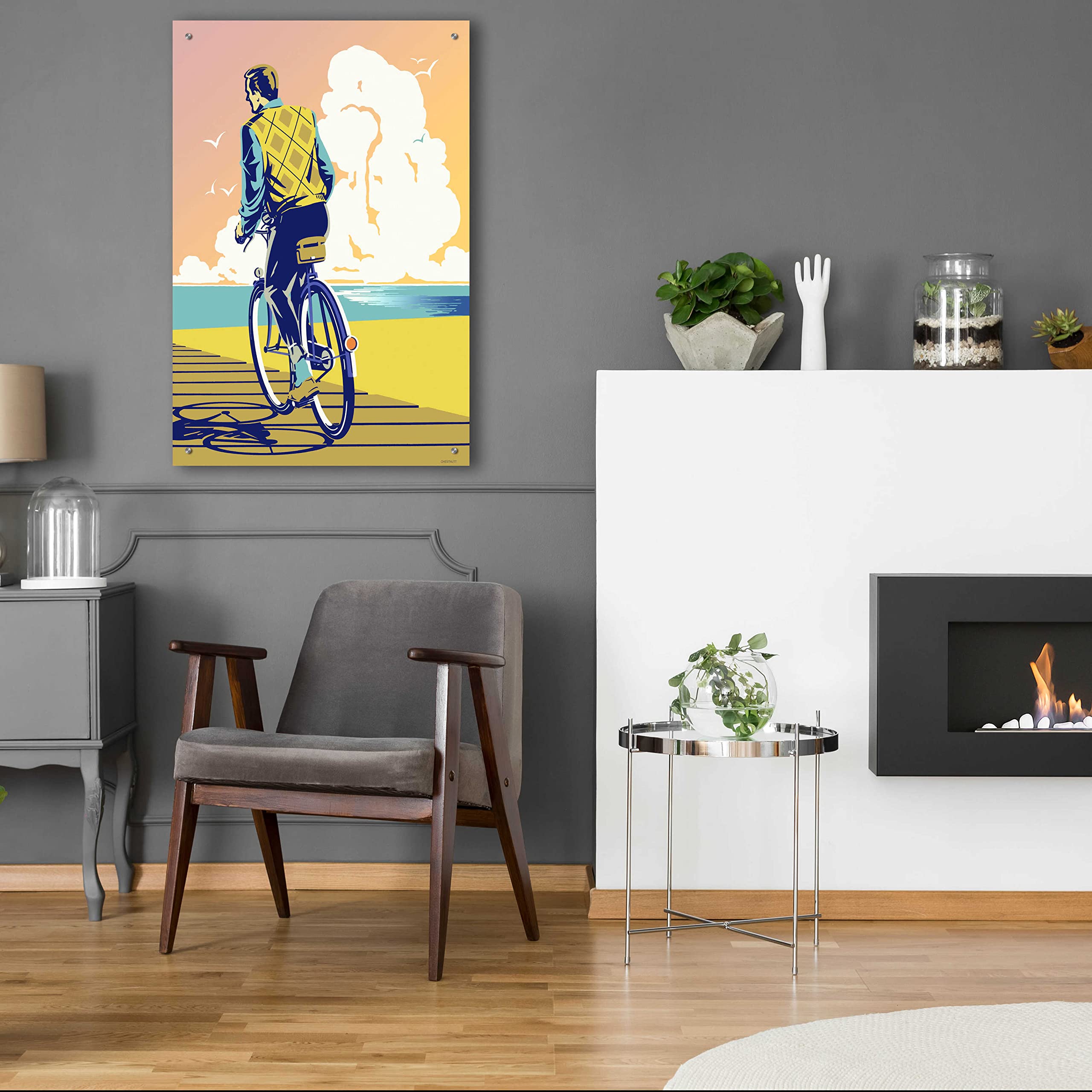 Epic Art 'Beach Bike' by David Chestnutt - Vibrant Acrylic Glass Wall Decor 24x36 Inches - Perfect for Living Room, Bedroom or Beach House Decor