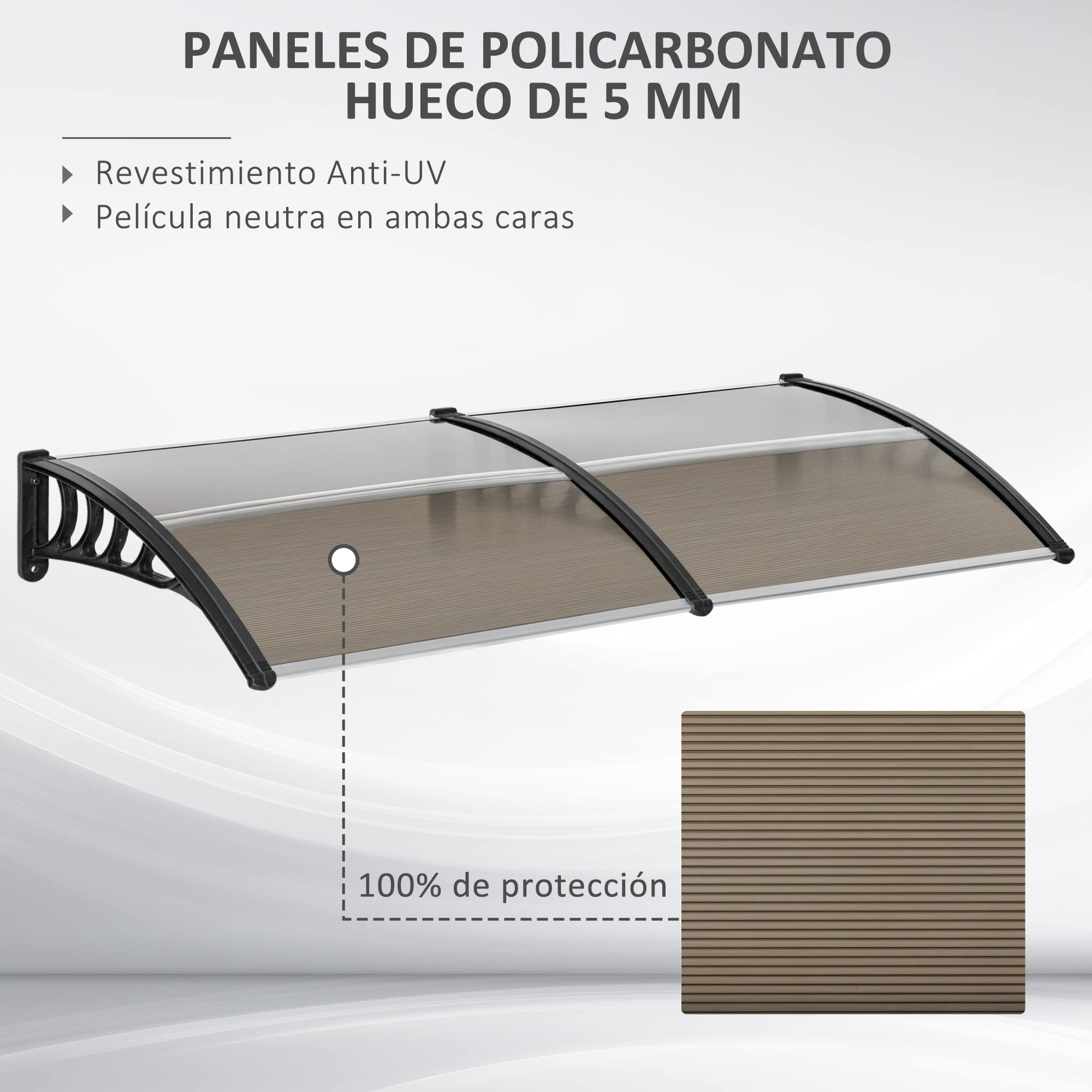 Outsunny 200x96cm Brown Polycarbonate Door & Window Canopy - UV & Rain Protection for Patio, Porch, Deck (Outdoor Sun Shade Shelter)
