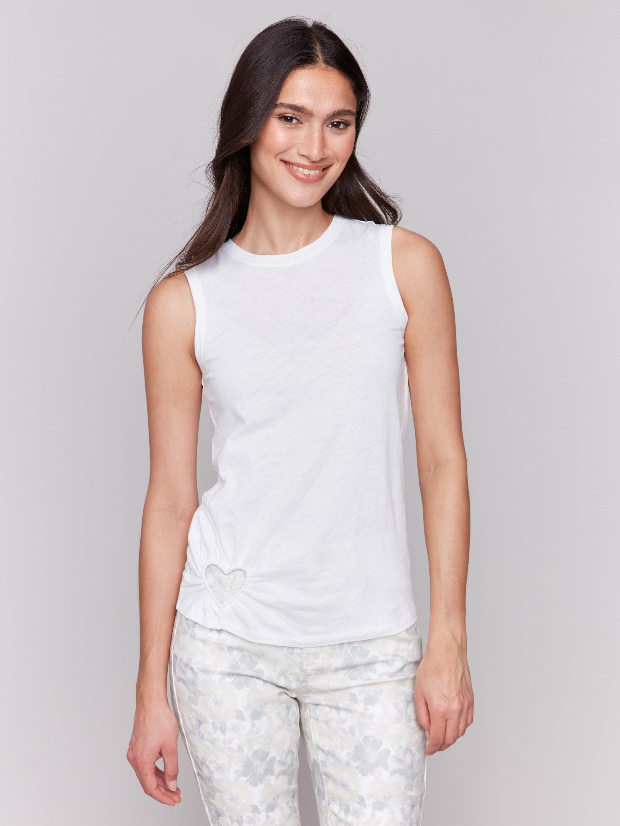 Organic Cotton Tank Top with Heart Cutout - Soft & Breathable White Women's Casual Wear for Summer, Beach, and Everyday Outfits