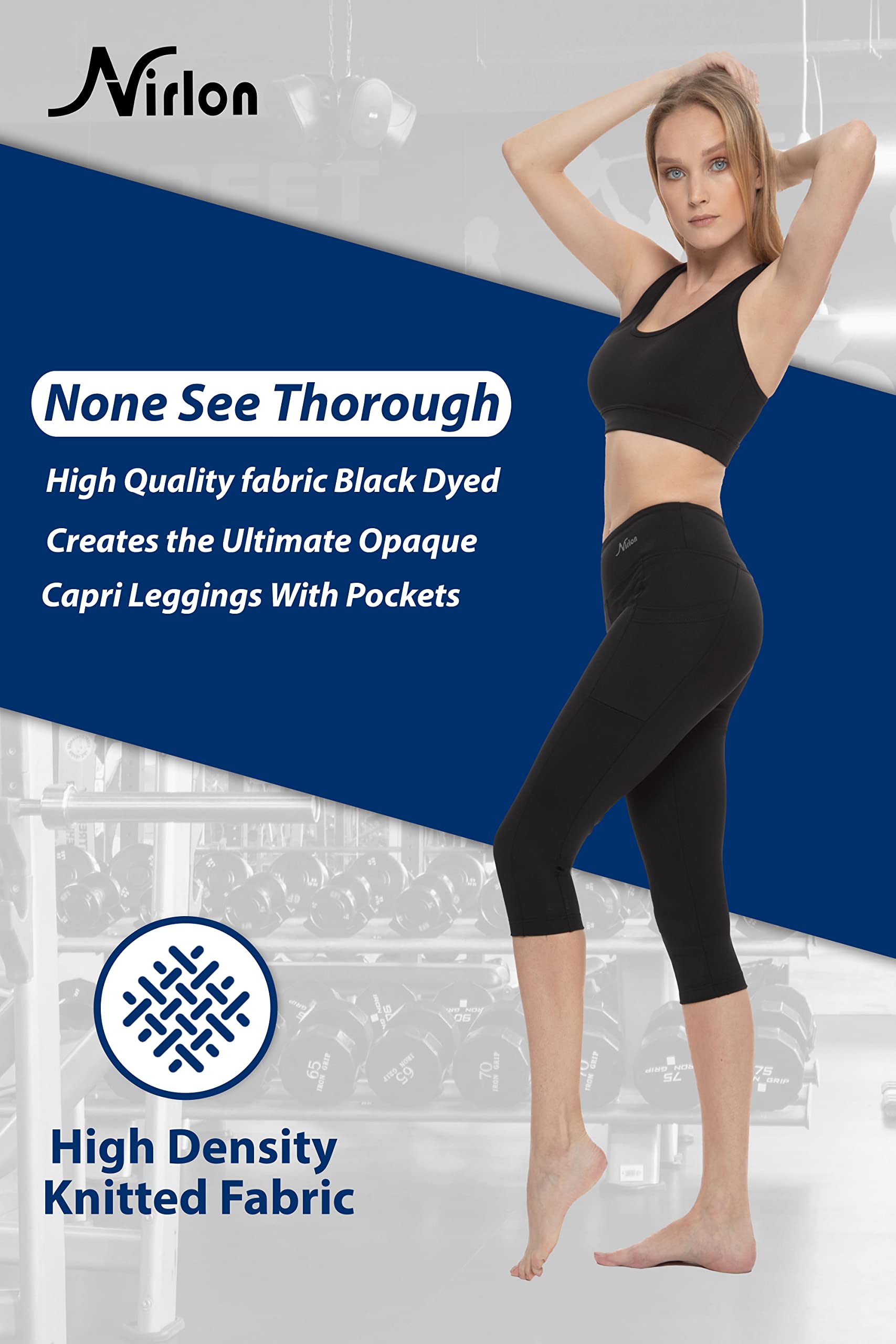 Nirlon Women's High Waisted Capri Leggings with Pockets - Breathable Workout Yoga Pants for Running, Gym & Casual Wear