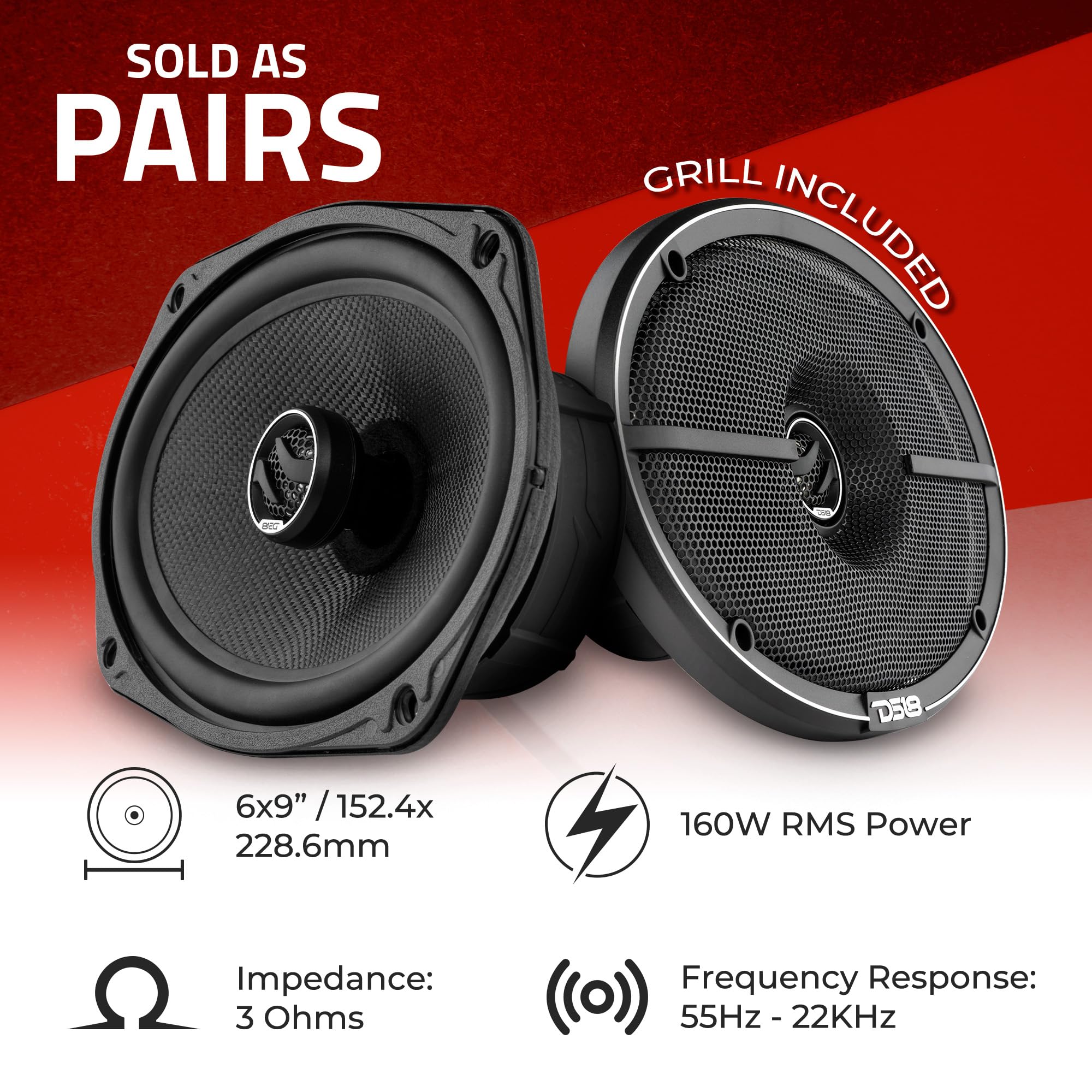 DS18 ZXI-694 6x9 Inch 360W 2-Way Car Audio Coaxial Speakers with Neodymium Tweeter & Kevlar Cone (4 Ohm, Pair of 2) - Premium Sound for Cars, Trucks & SUVs - Perfect for Road Trips, Commuting & Music Lovers