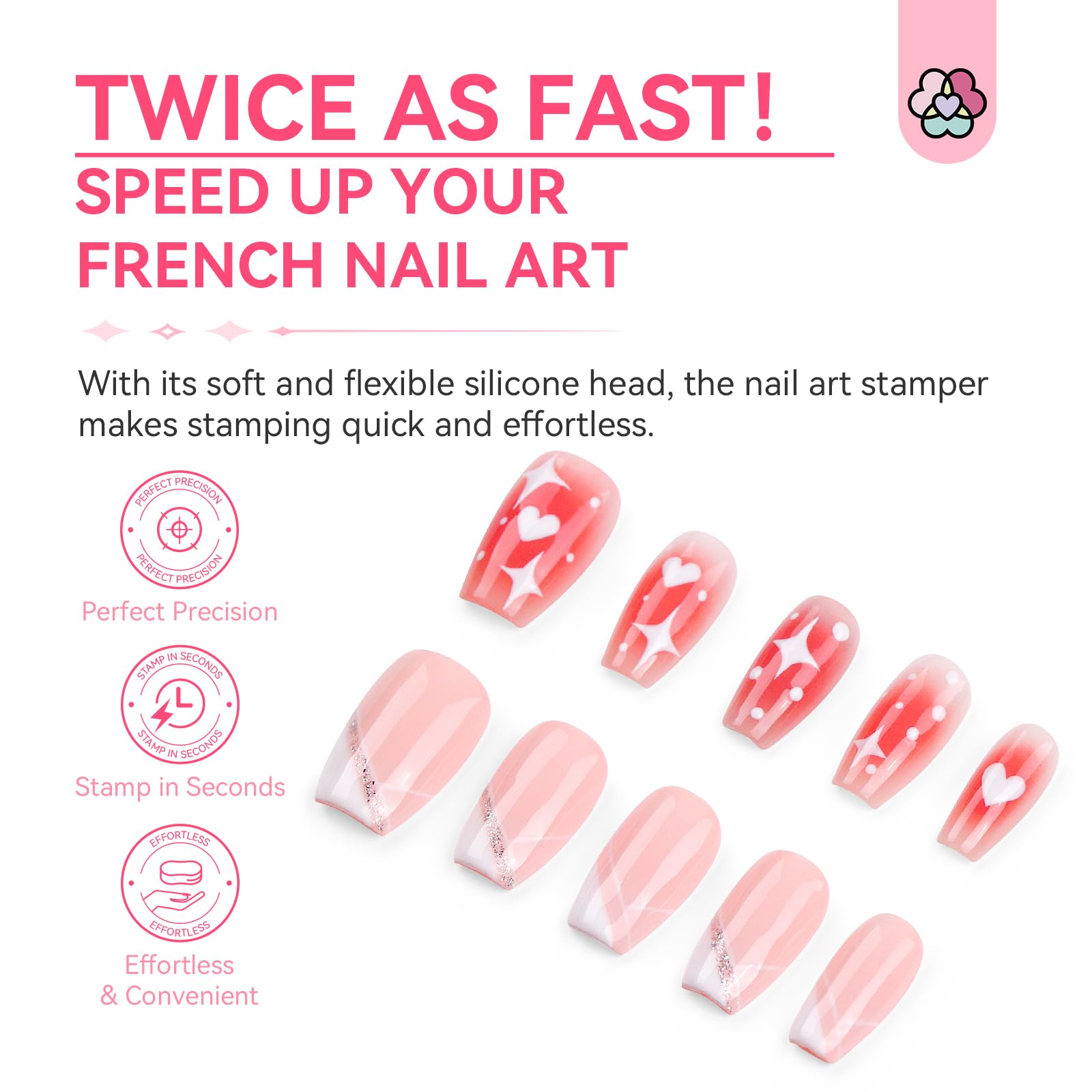 Saviland French Tip Nail Stamp Kit - 4PCS Clear Silicone Nail Art Stamper with Scrapers for DIY French Manicure | Long & Short Jelly Stampers for Home Salon & Professional Nail Designs | Perfect for Beginners & Nail Art Enthusiasts