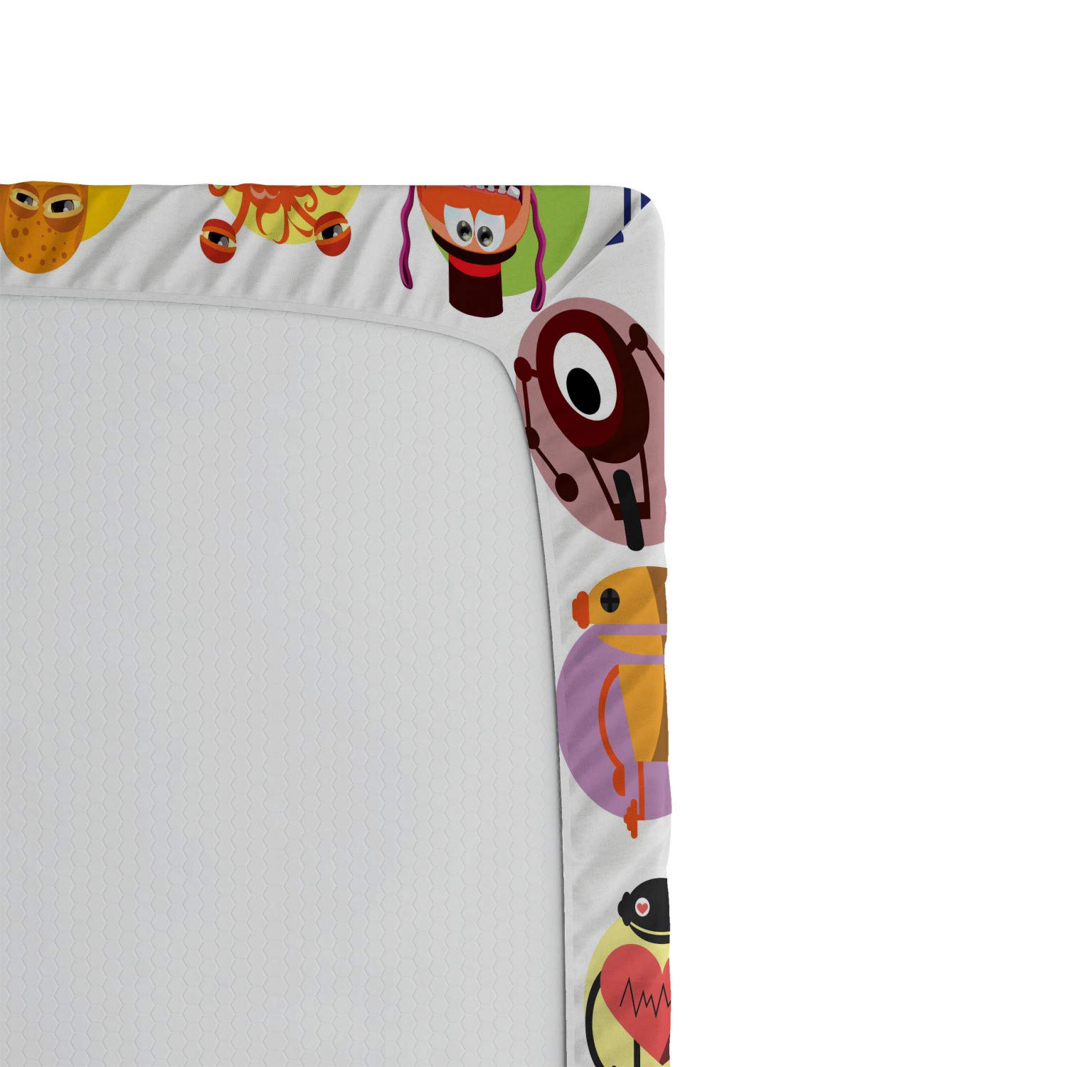 Ambesonne Animation Fitted Sheet - Little Graphic Monsters Cartoon Design, All-Round Elastic Deep Pocket Twin XL Bed Sheet for Kids Room Decor | Perfect for Children's Bedrooms, Dorm Rooms & Themed Sleepovers