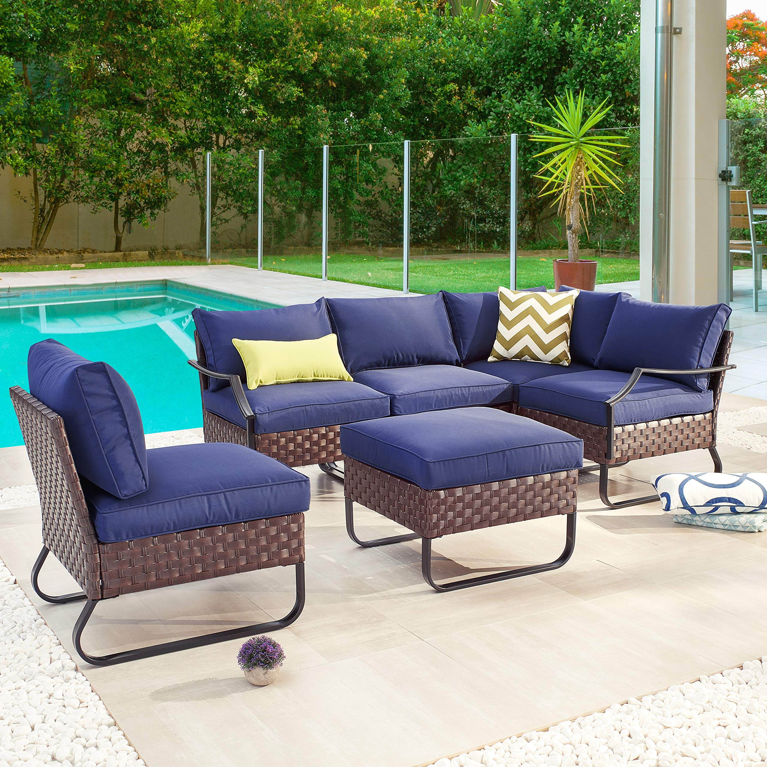 Romayard 6-Piece Patio Conversation Set with U-Leg Sectional & All-Weather Cushions - Outdoor Furniture for Garden, Backyard, and Poolside Relaxation