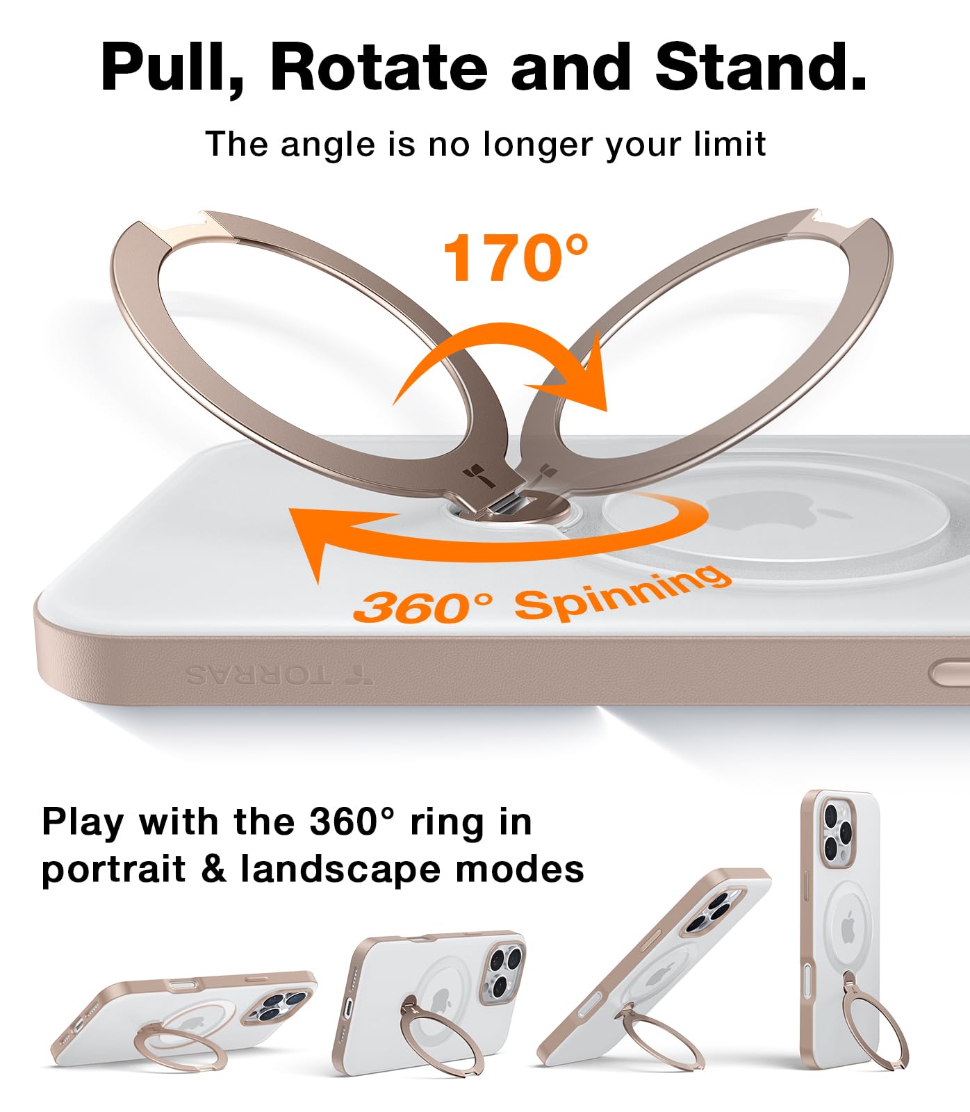 TORRAS 360° Rotating Magnetic Stand Case for iPhone 16 Pro Max | Military-Grade 12FT Drop Protection | Magsafe Compatible | Desert Titanium Color | Perfect for Work, Travel & Everyday Use (6.9 inch)