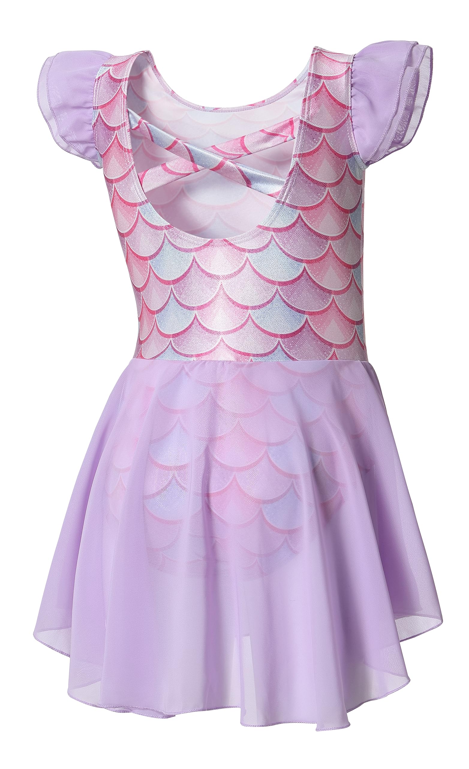 DIPUG Girls Ballet Leotard with Skirt - Toddler Dance Leotard with Flutter Sleeves & Criss Cross Back - Perfect for Ballet Class, Recitals & Dance Performances