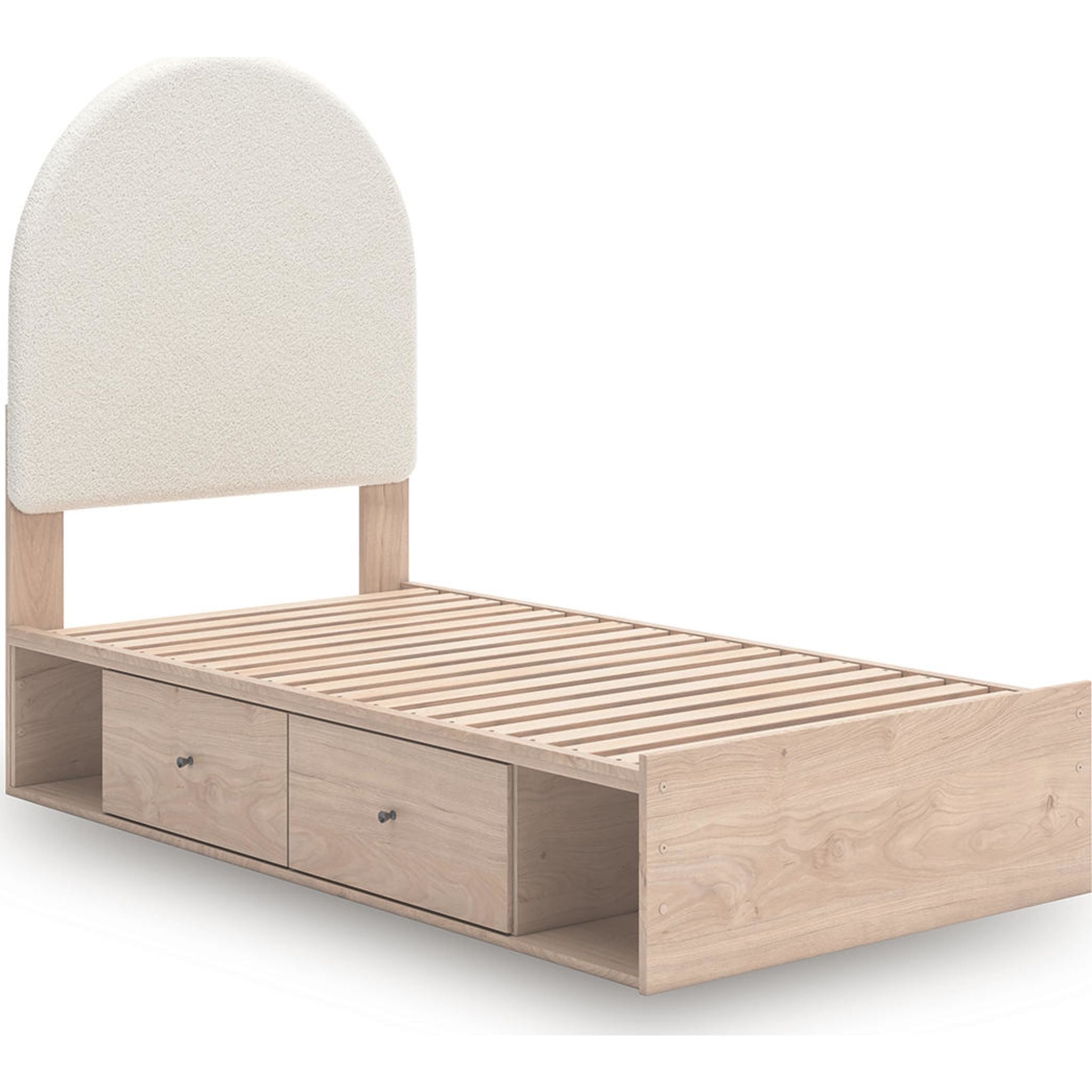 Arloster Modern Platform Bed Frame with 4 Storage Drawers - Tan & White Finish - Perfect for Small Bedrooms & Studio Apartments