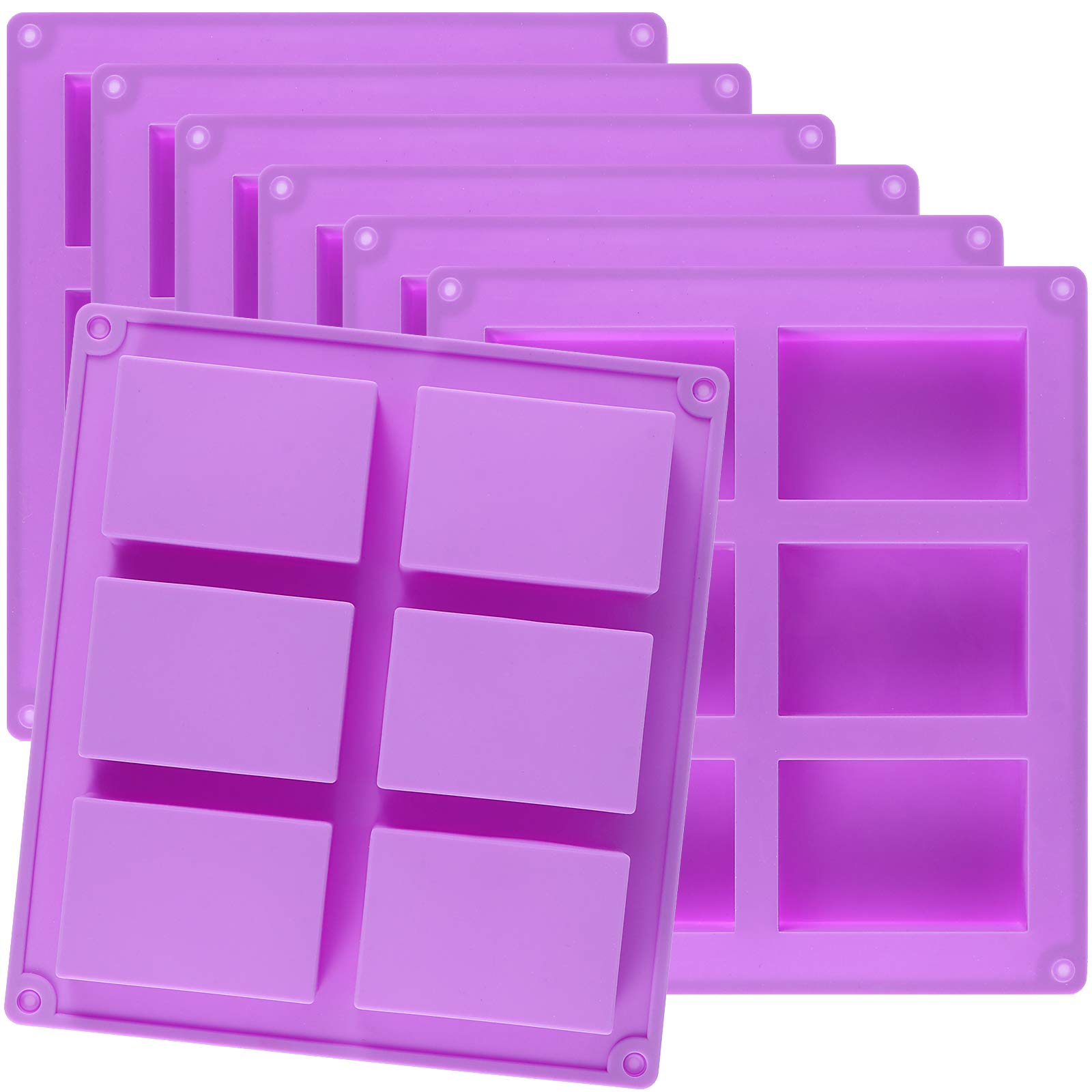 KINJOEK 6-Pack 36 Cavity Rectangular Silicone Soap Molds - Purple DIY Soap Making Molds for Handmade Soap, Candles & Baking - Perfect for Crafting, Gifts & Home Spa