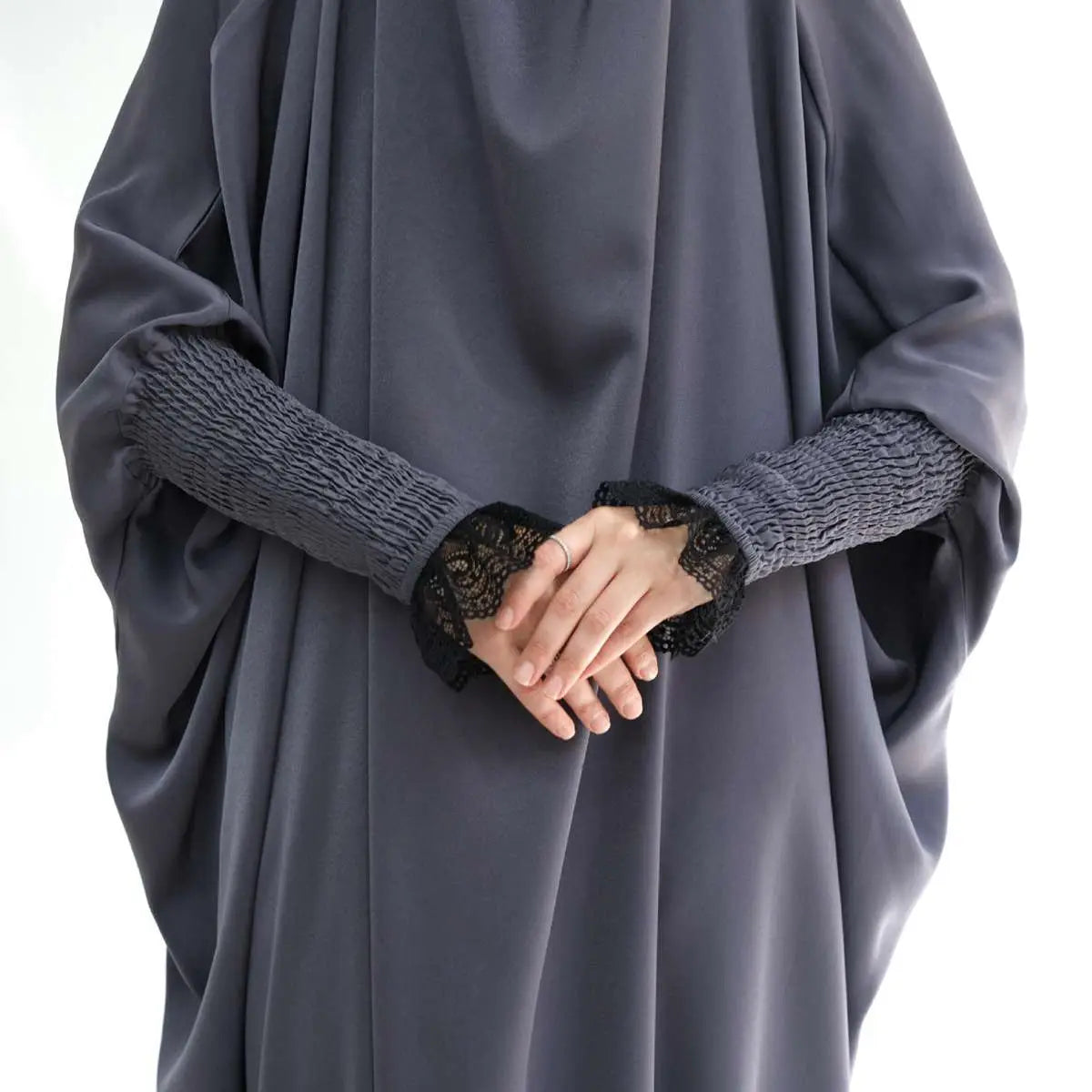 Elegant Satin Lace Cuffs Overhead Jilbab Abaya Prayer Dress for Women - Modest Islamic Clothing for Prayer, Mosque & Special Occasions