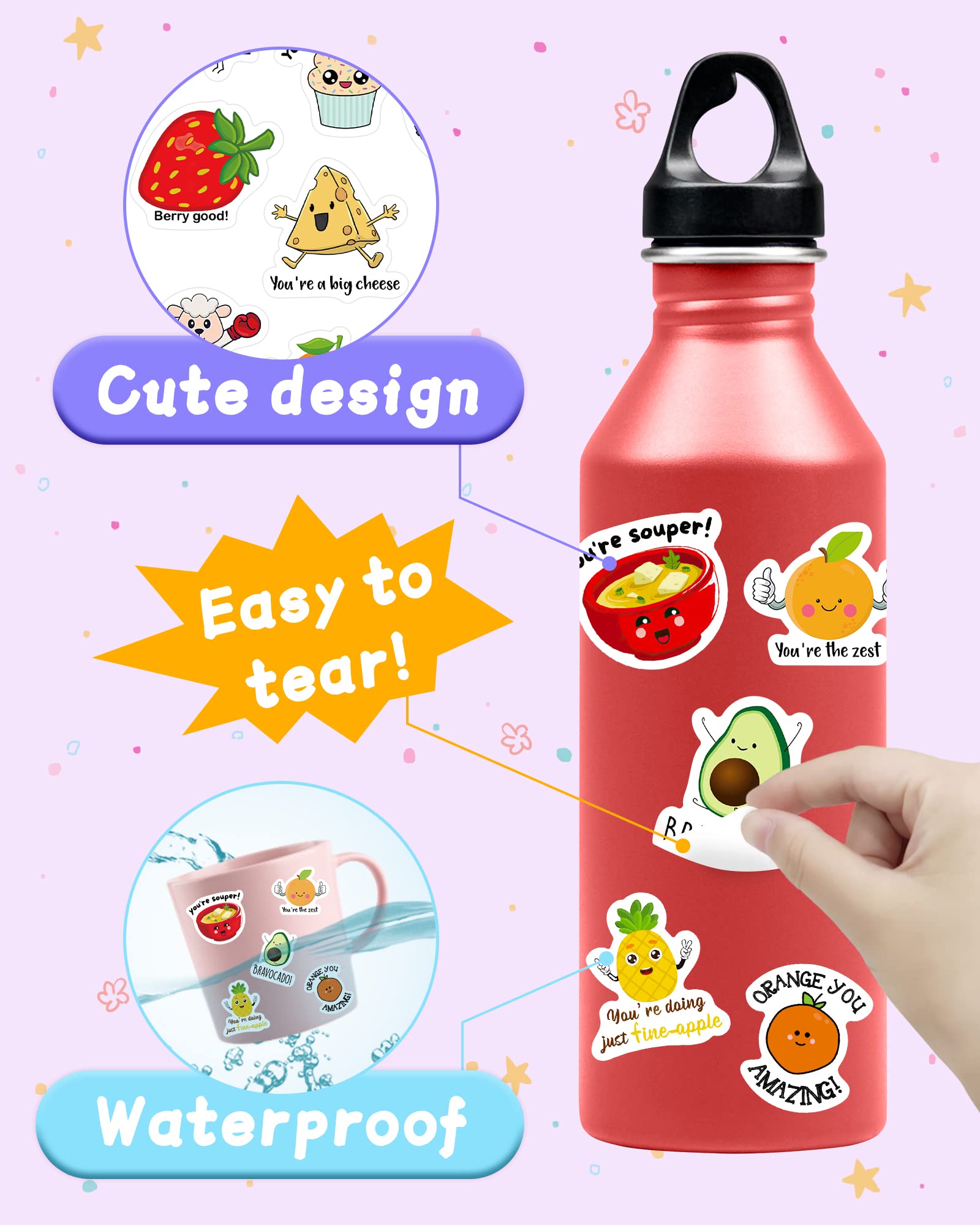 Benresive 400 Pcs Cute Waterproof Vinyl Stickers for Kids - 80 Kawaii Styles Bulk Pack for Water Bottles, Hydro Flask, Laptop, Skateboard & Classroom Decor | Perfect for Teens, Girls & DIY Crafts