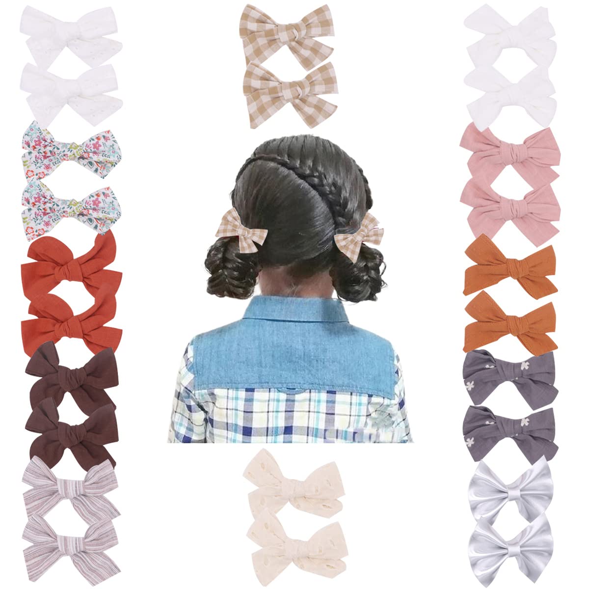 12 Pairs 3.4-3.7 Inch Baby Girl Hair Bows with Alligator Clips - Cute Hair Barrettes for Little Girls, Kids & Teens - Perfect for Parties, School, and Daily Outfits