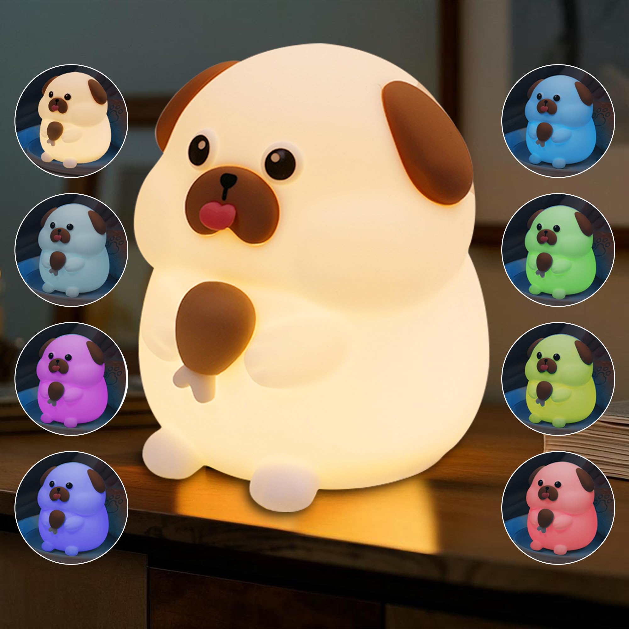 Greedy Dog Night Light for Kids - 3-Level Dimmable, Touch Color Changing Silicone Nightlight | Rechargeable Bedside Lamp for Nursery, Children, Pregnant Women & Elderly | Perfect for Bedrooms, Baby Rooms & Nighttime Feedings
