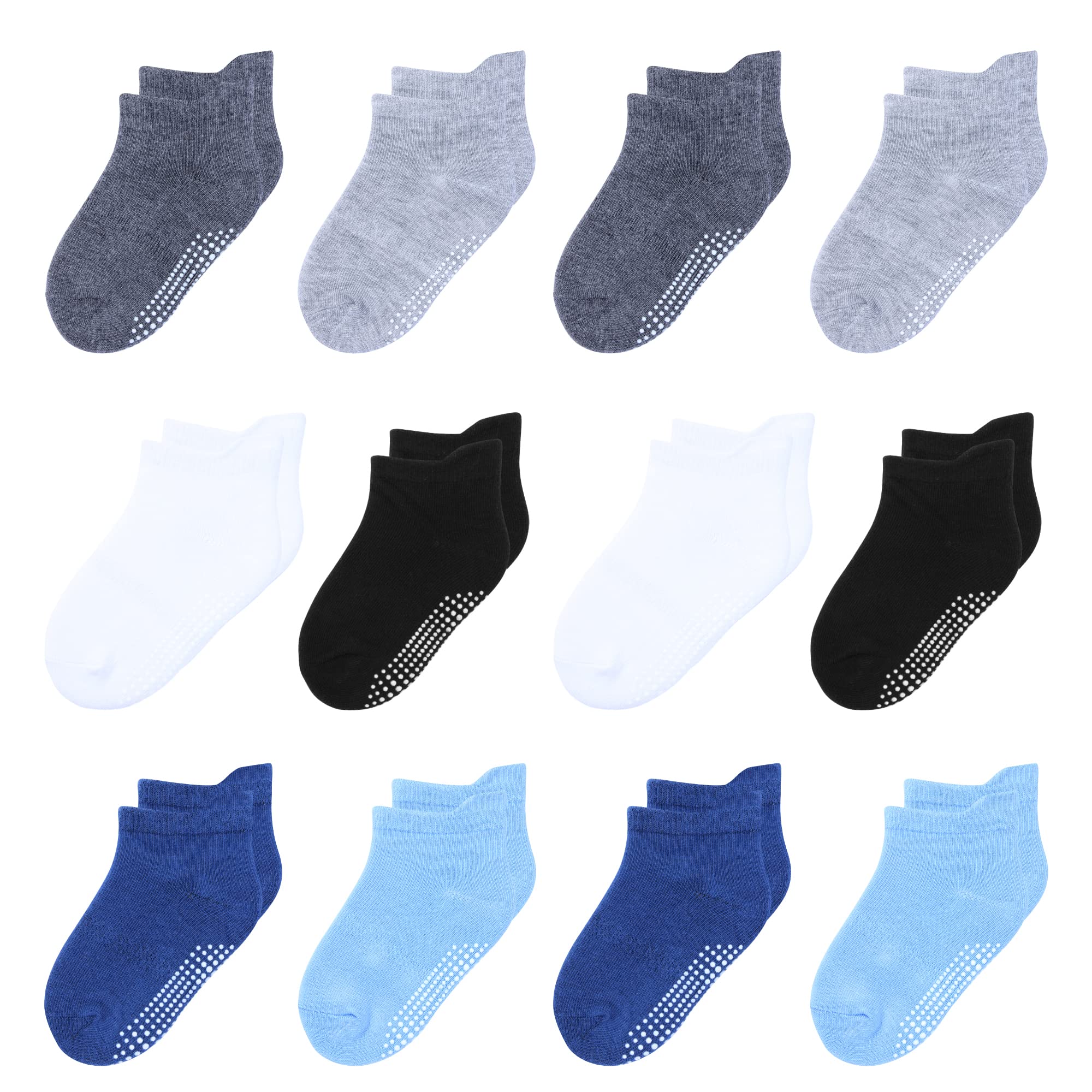 12 Pack Non-Slip Baby Socks with Grips for Toddlers 1-7 Years - Soft Cotton Ankle Socks for Boys & Girls (Multi Colors) - Perfect for Playtime, School & Indoor Activities