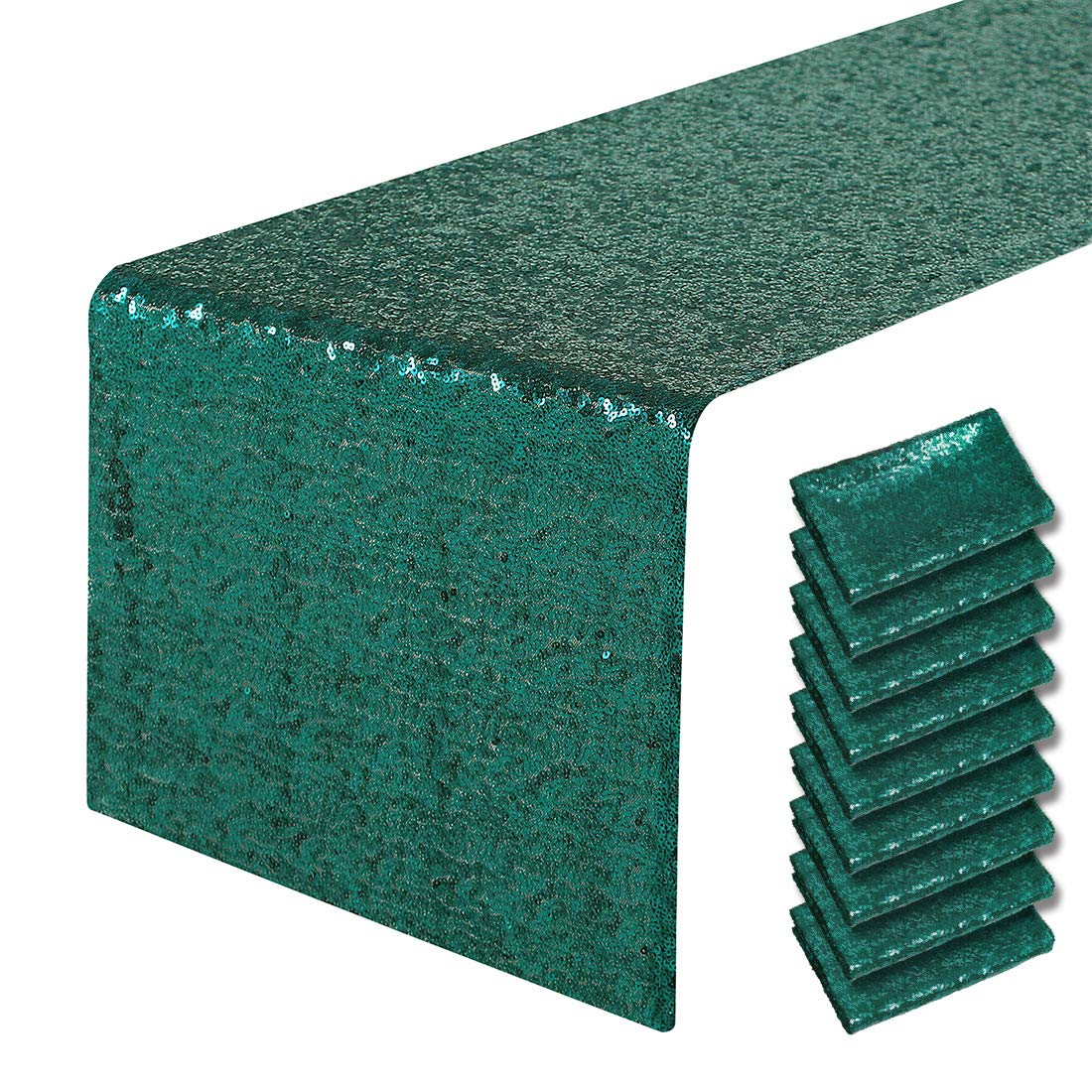 10 Pack 12x72 Inch Hunter Green Sequin Table Runners - Glitter Party Table Decor for Weddings, Birthdays, Baby Showers & Holiday Celebrations | Elegant Dining Decor, Buffet Table Cover, Event Centerpiece Decoration