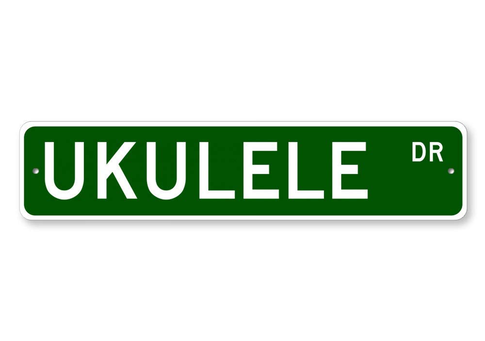 Custom Ukulele Street Sign - 4x16 Inch Musical Instrument Tin Wall Decor, Unique Gift for Musicians & Music Lovers - Perfect for Home, Studio, Bar & Cafe Decoration