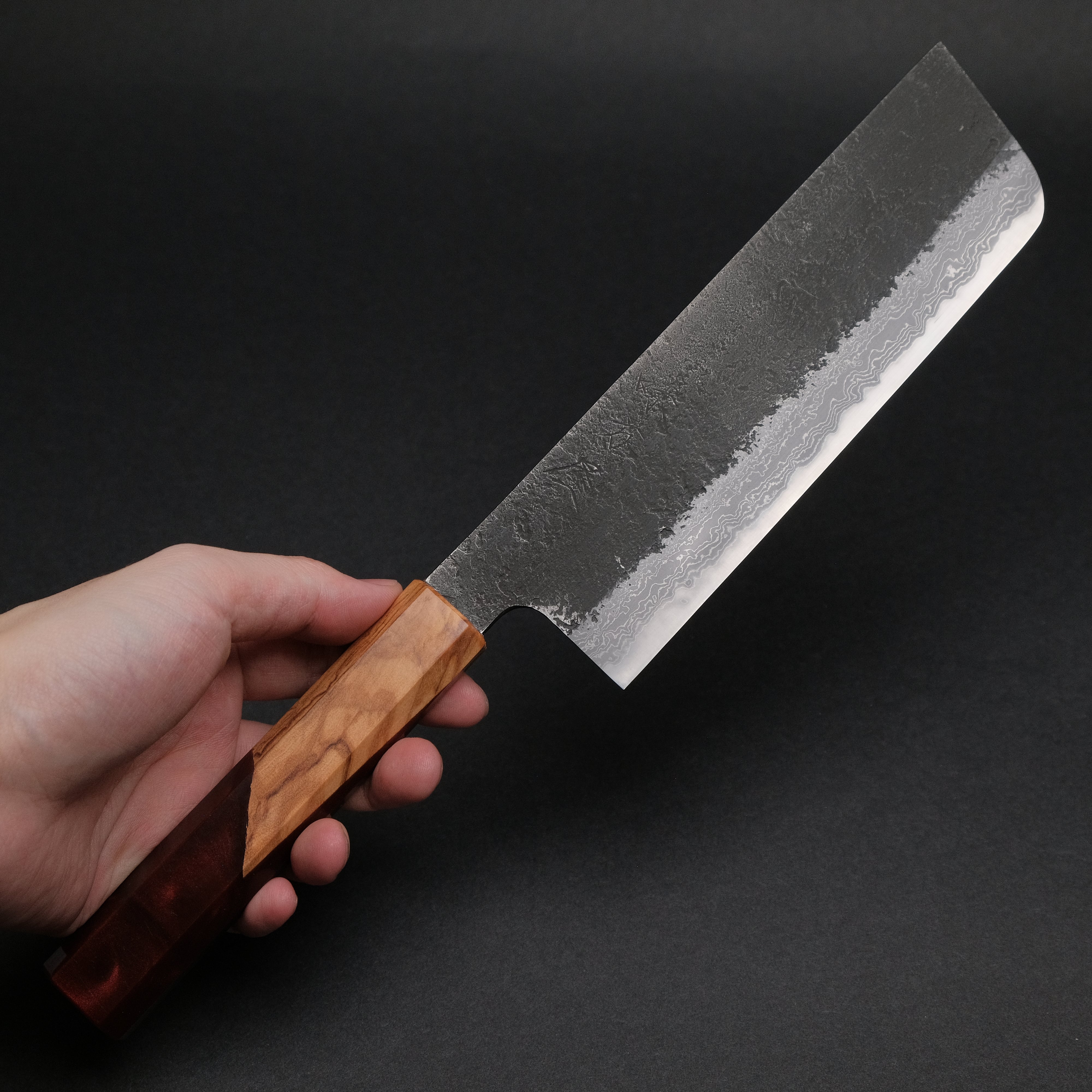 Premium Ajikataya White #2 Nashiji Damascus Nakiri Knife 180mm - Olive Wood & Resin Handle (#52) - Japanese Kitchen Knife for Professional Chefs & Home Cooking, Perfect for Slicing Vegetables, Herbs & Boneless Meat