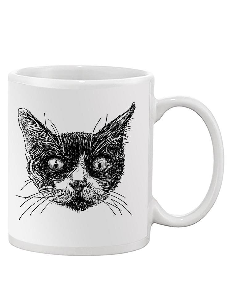 Cat Face Sketch Mug - Funny Coffee Cup with Cute Cat Illustration, Perfect for Tea & Coffee Lovers, Office Use, Gifts