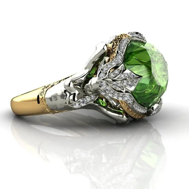 Emerald Gemstone Ring for Women - 14K Gold Plated Sterling Silver Engagement Wedding Gift - Perfect for Bridal, Anniversary & Special Occasions