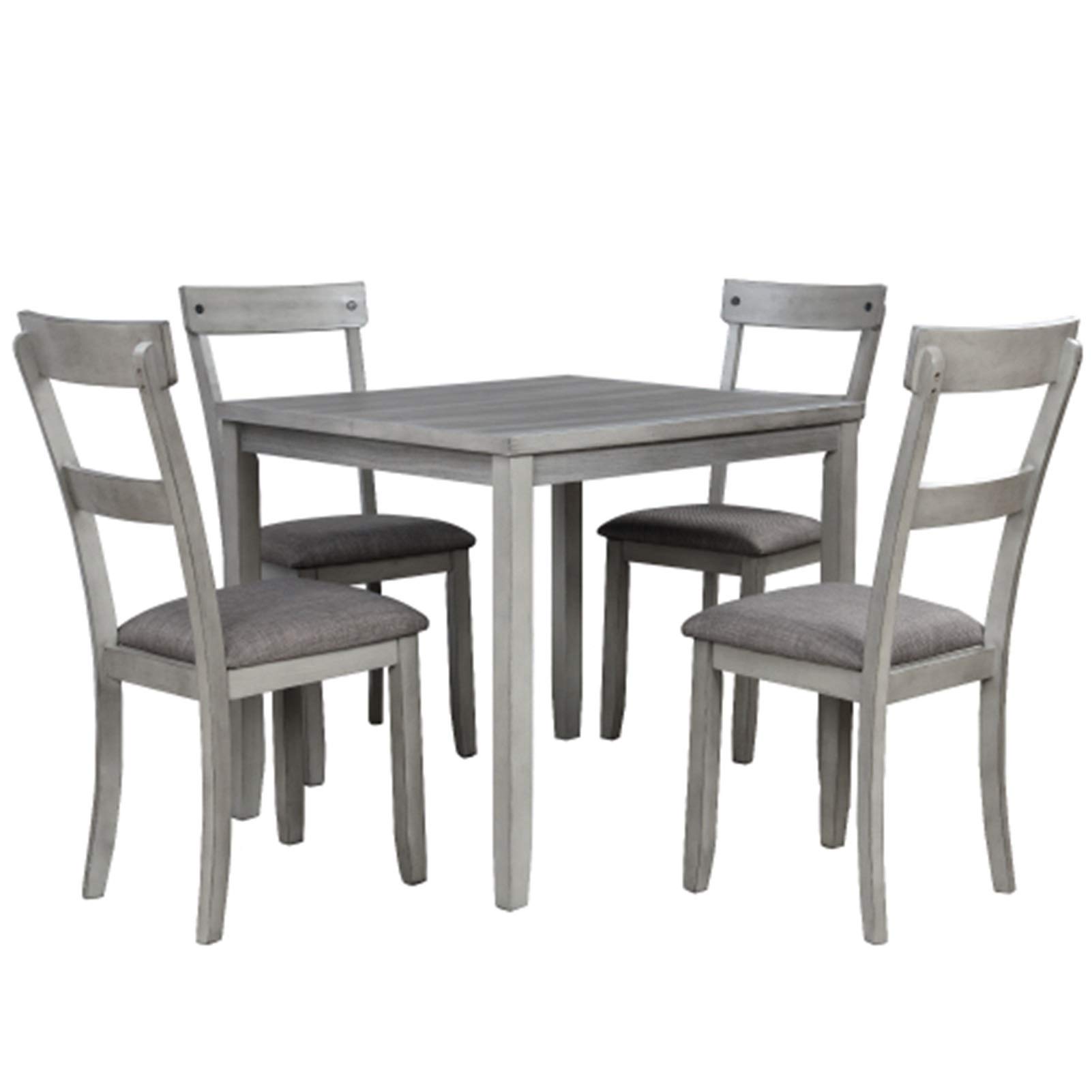 Industrial 5-Piece Wooden Dining Table Set with 4 Chairs - Light Grey Kitchen Table for Small Spaces, Breakfast Nook & Apartment Dining | Modern Farmhouse Style Furniture for Home & Restaurant Use