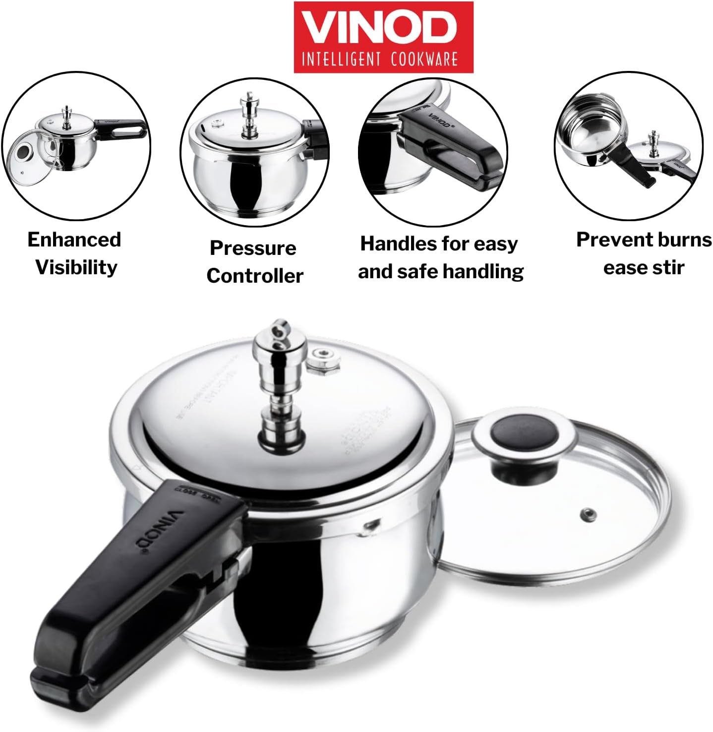 Vinod 3.5L Splendid Plus Stainless Steel Pressure Cooker - Fast Cooking for Rice, Beans & Indian Meals | Perfect for Home Kitchens & Camping