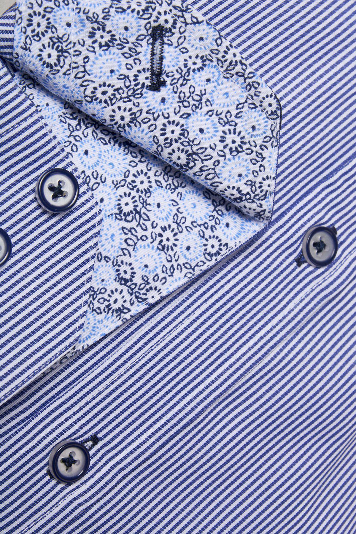 COOPER Men's Grandad Collar Navy Stripe Casual Shirt - Stylish Button Down Top for Work, Date Night & Everyday Wear