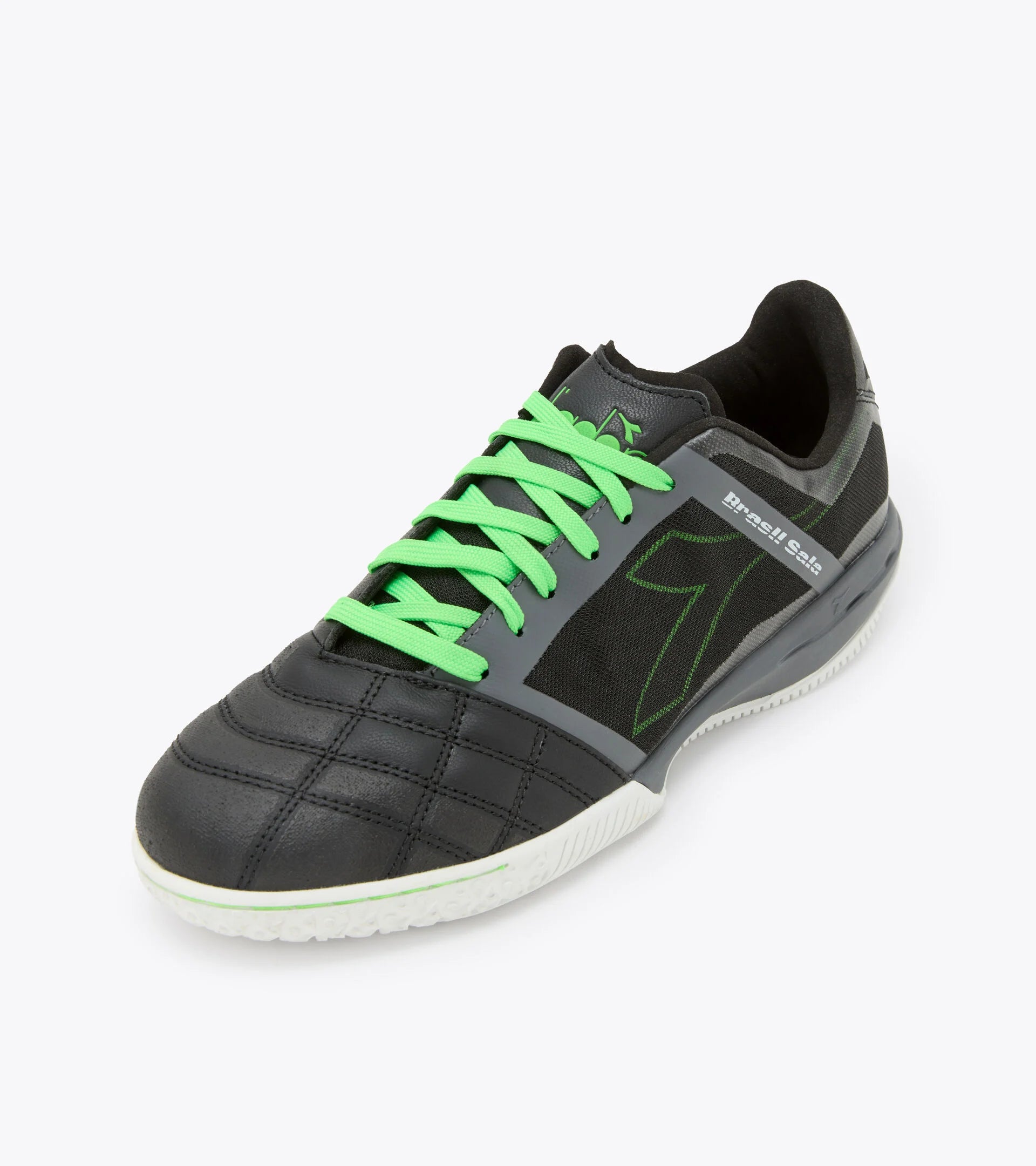 Diadora Brazil ID Indoor Soccer Shoes for Men - Black/Green Fluo - Lightweight & Comfortable for Indoor Football, Futsal, and Training Sessions