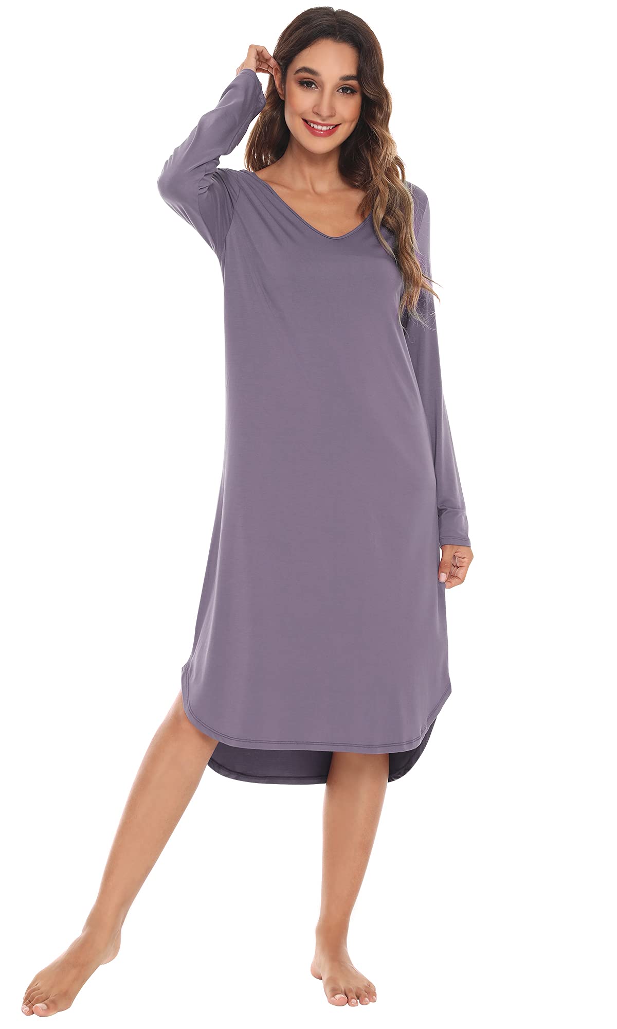 WiWi Bamboo Nightgowns for Women - Soft Long Sleeve Sleep Shirt & Comfy Loungewear - Plus Size S-4X - Perfect for Relaxing at Home, Sleeping & Lounging