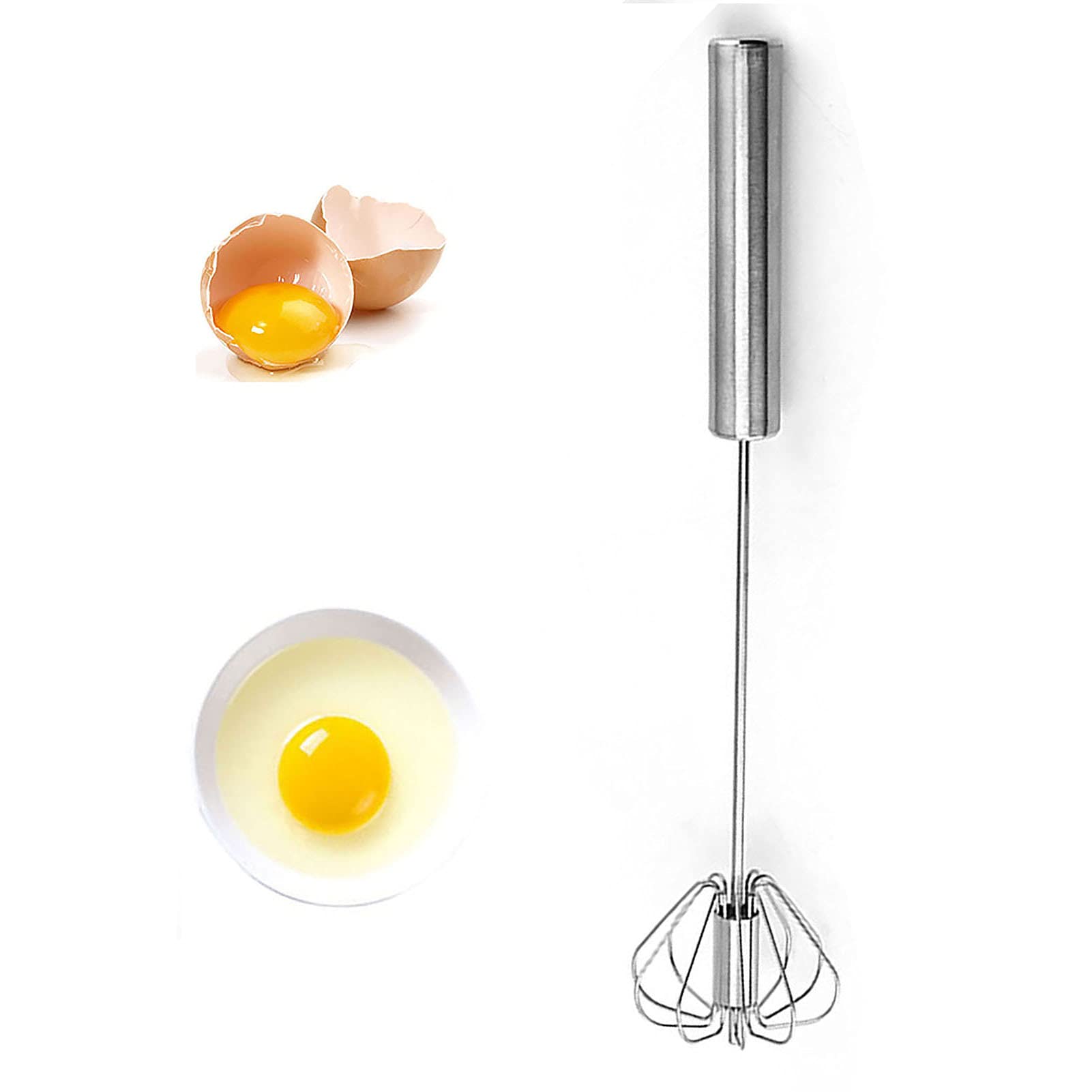 Premium Stainless Steel Egg Whisk - Hand Push Rotary Egg Beater, Semi-Automatic Mixer for Baking & Cooking - Perfect for Whipping Cream, Eggs, and Batters - Ideal Kitchen Tool for Home Bakers & Chefs