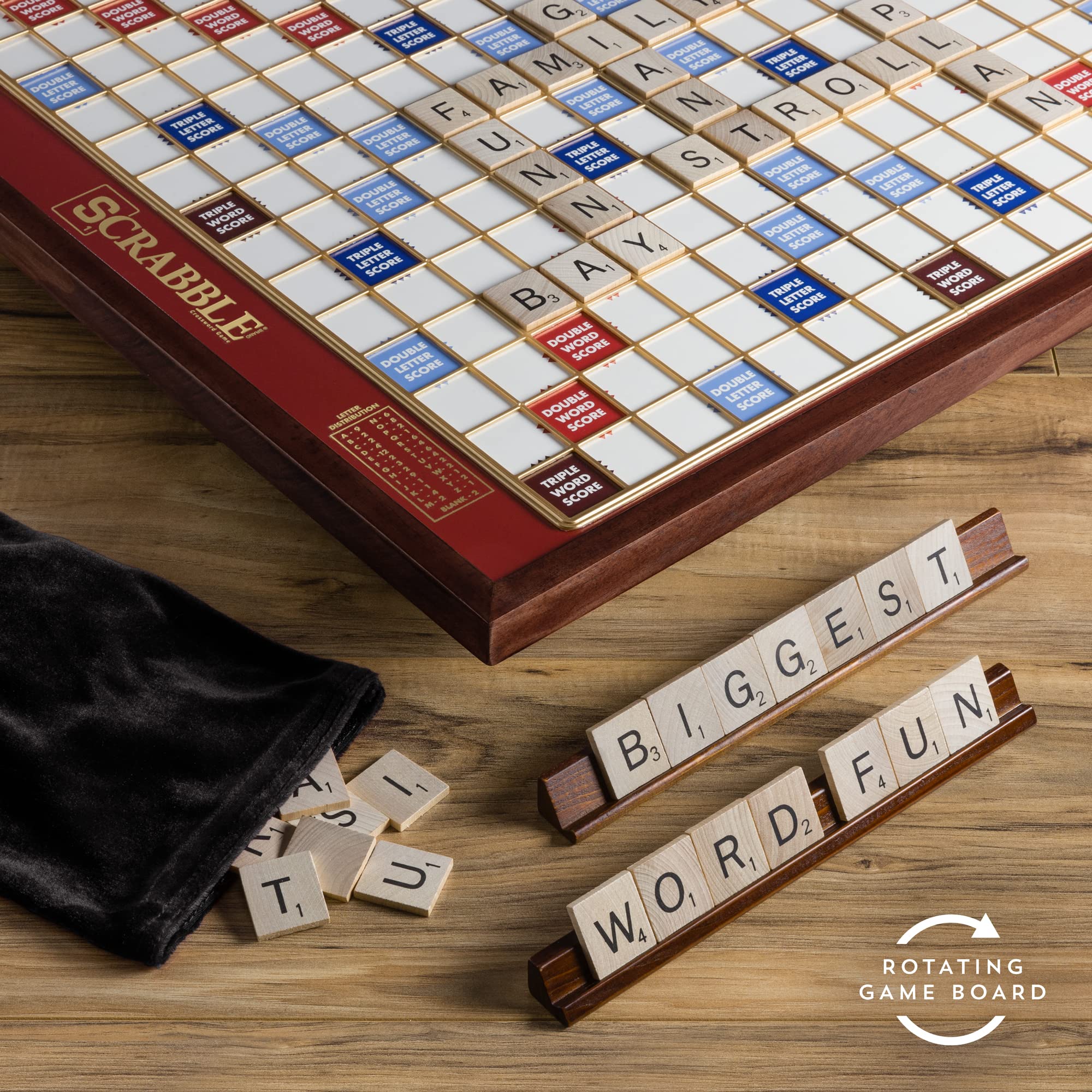 Scrabble Giant Deluxe Edition with Rotating Wooden Board - Family Word Game for Adults & Kids - Perfect for Game Nights, Parties & Classroom Learning