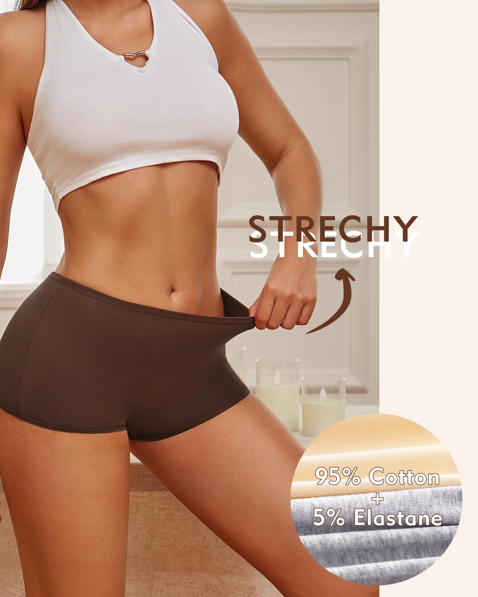 ROSYCORAL Women's Cotton Boy Shorts Underwear - Mid Rise Full Coverage Boxer Briefs 4 Pack (S-XXL) | Soft & Breathable Panties for Everyday Comfort, Lounge & Sleep