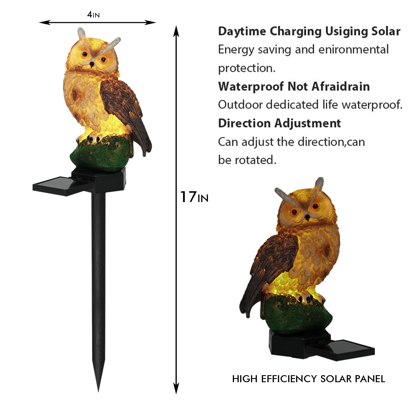 Solar Owl Garden Lights Outdoor Decor - 2PCS Waterproof Brown Resin LED Owl Stake Lights for Yard, Pathway, Patio & Lawn | Perfect for Nighttime Landscape Lighting & Garden Accents