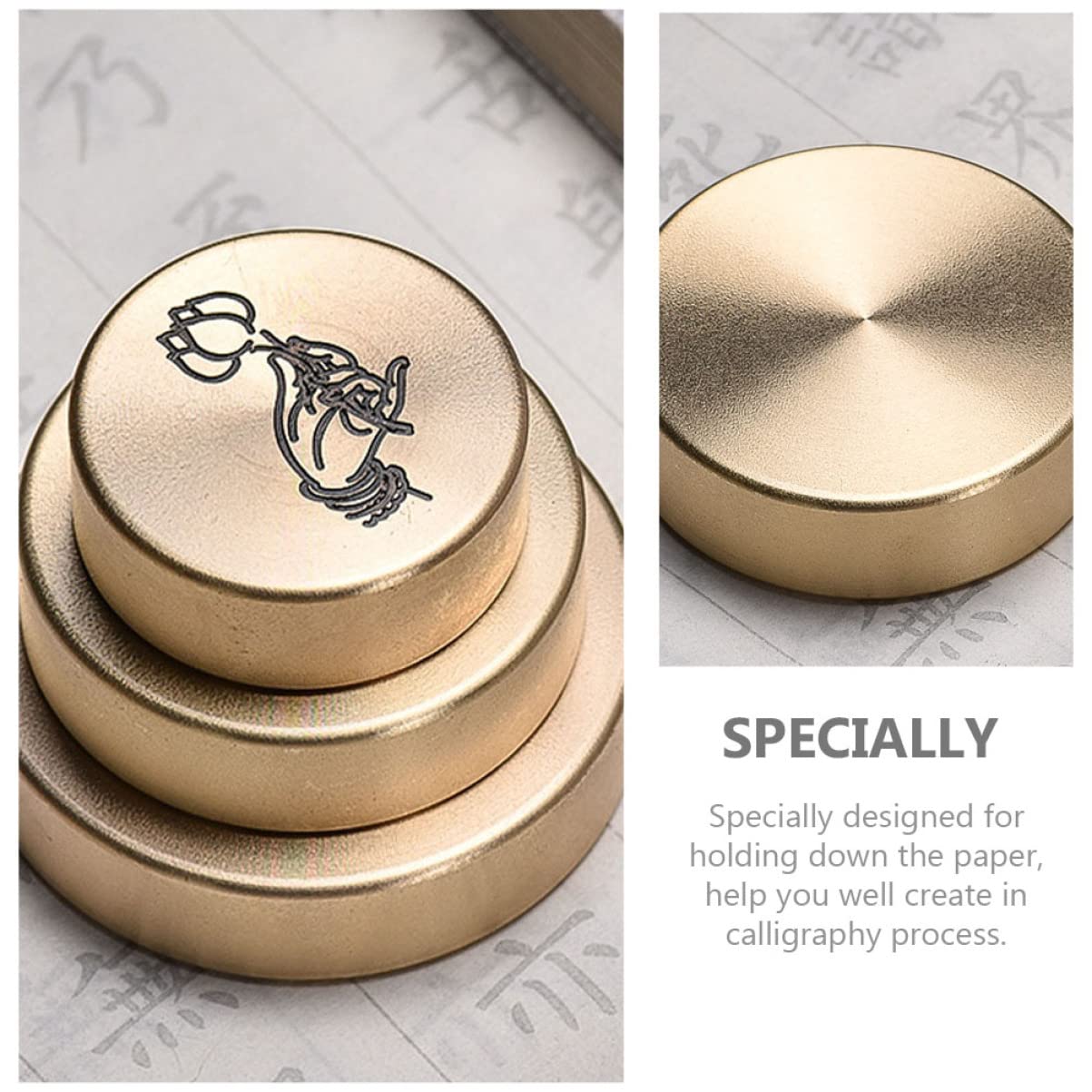 Solid Copper Paperweight - Heavy Duty Round Office Desk Accessory for Documents, Personalized Engraved Gift for Home & Office Decor, Japanese Style Home Gadgets - Perfect for Books, Files, and Stationery Organization