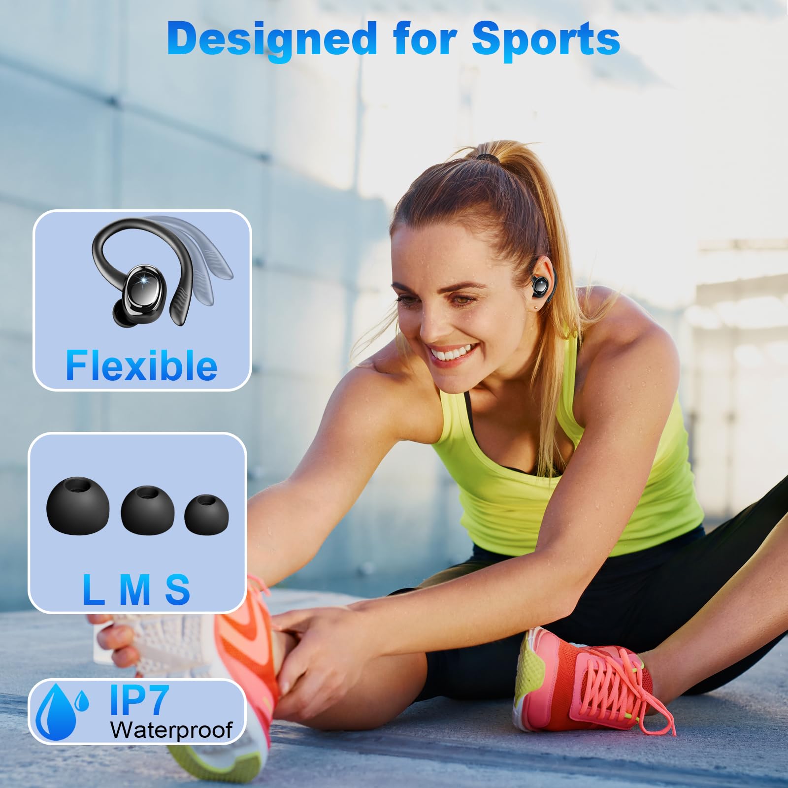 **Wireless Bluetooth 5.4 Earbuds with Earhooks, 50H Playtime & ENC Noise Canceling Mic, IP7 Waterproof Sport Headphones for Running, Gym, Workout – Perfect for Fitness, Commuting & Travel**