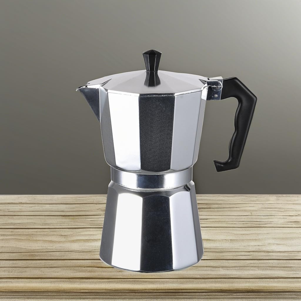 Premium 6-Cup Polished Aluminum Coffee Maker - Fast Brewing & Drip-Free - Perfect for Home, Office, and Camping Use