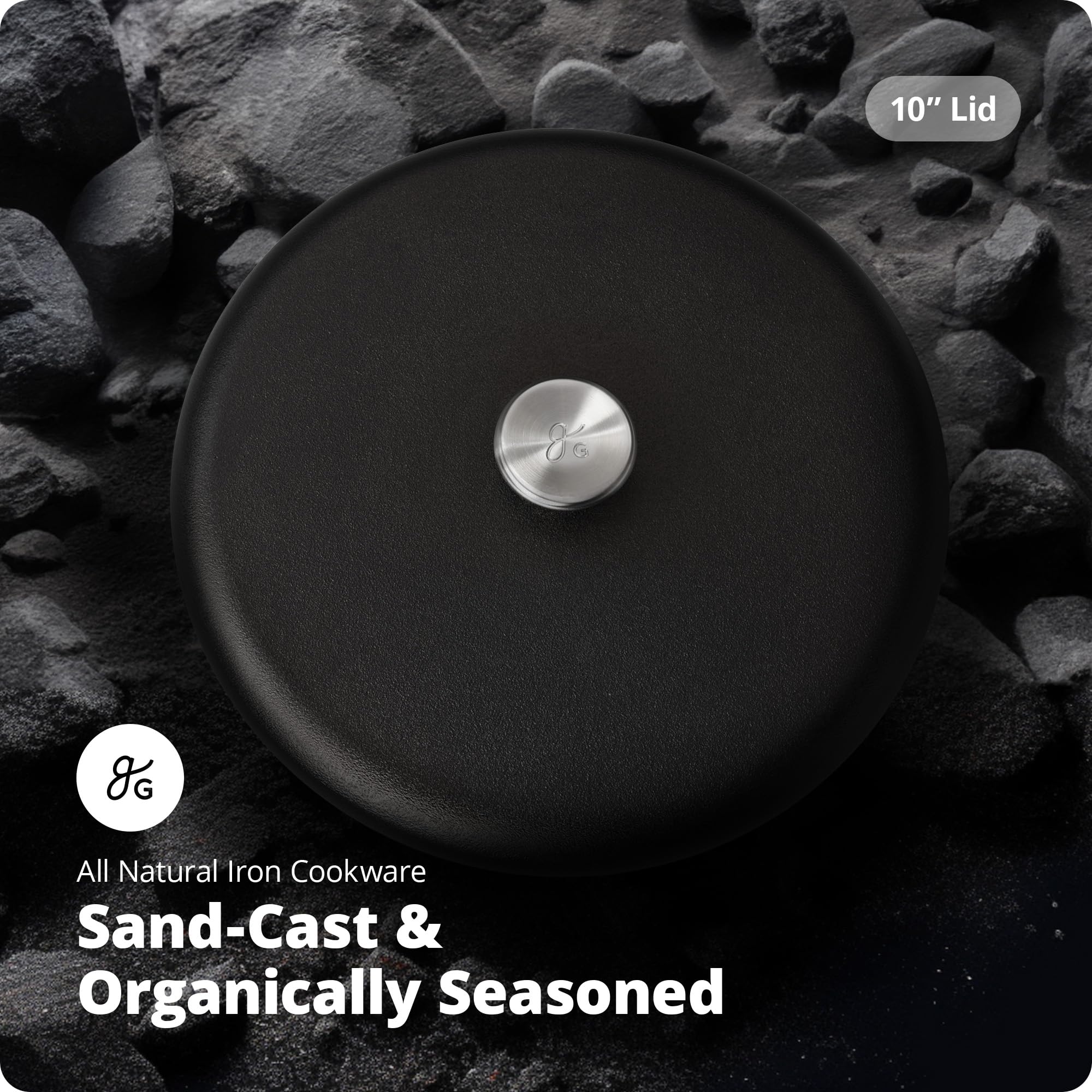 Pre-Seasoned Greater Goods Cast Iron Lid for 10-inch Skillet, Griddle & Dutch Oven | Heavy Duty, Durable Cover | Perfect for Camping, Outdoor Cooking & Kitchen Use | Designed in St. Louis