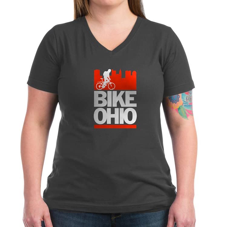 Bike Ohio Women's Cotton V-Neck T-Shirt - Comfortable Casual Tee for Cycling Enthusiasts | Perfect for Biking, Outdoor Activities & Ohio Pride