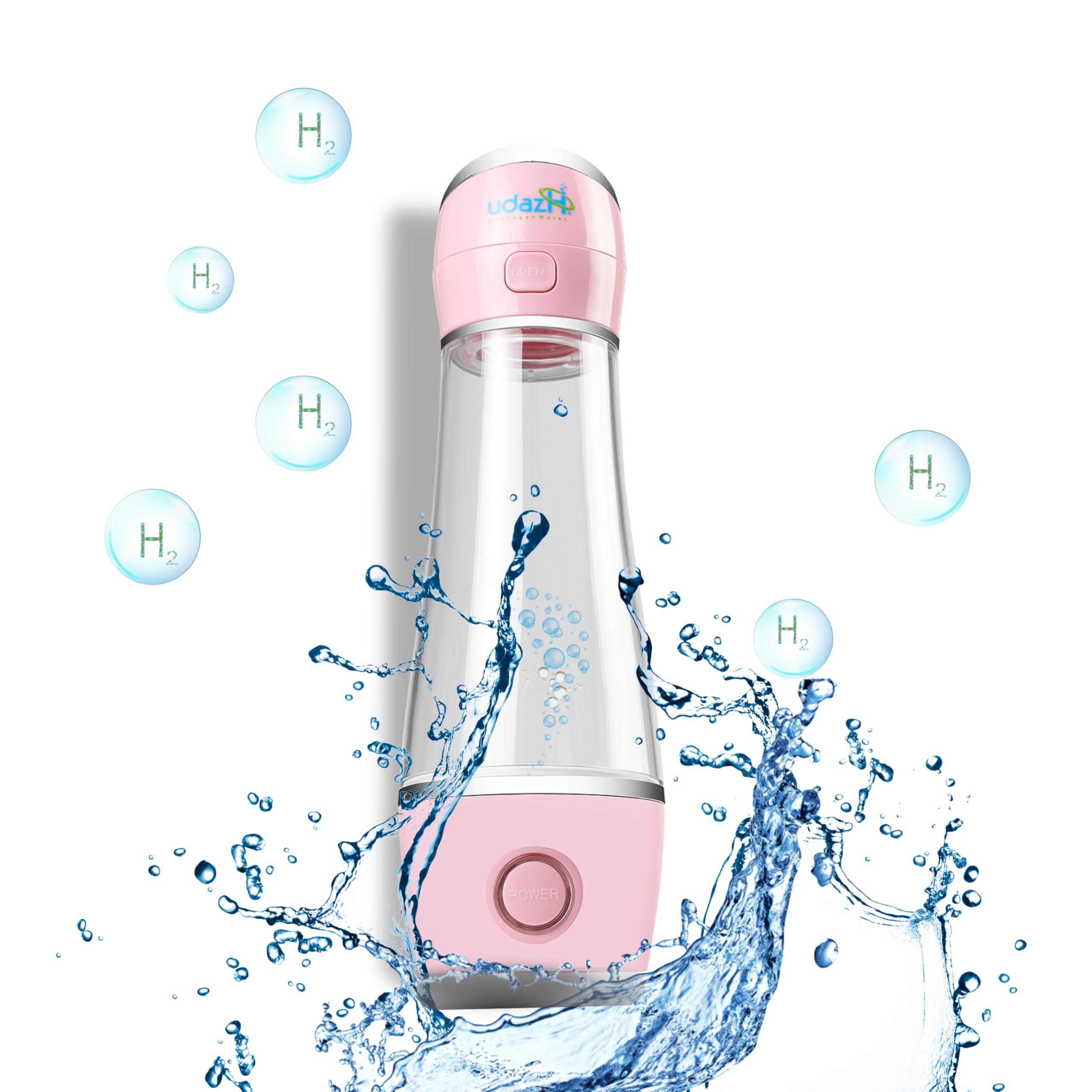 udazH Hydrogen Water Bottle - Rechargeable & Portable Pink Alkaline Water Generator | 280ML Hydrogen Rich Water Maker for Travel, Gym & Office | 1 Year Warranty | Infused Water Bottle for Health & Wellness