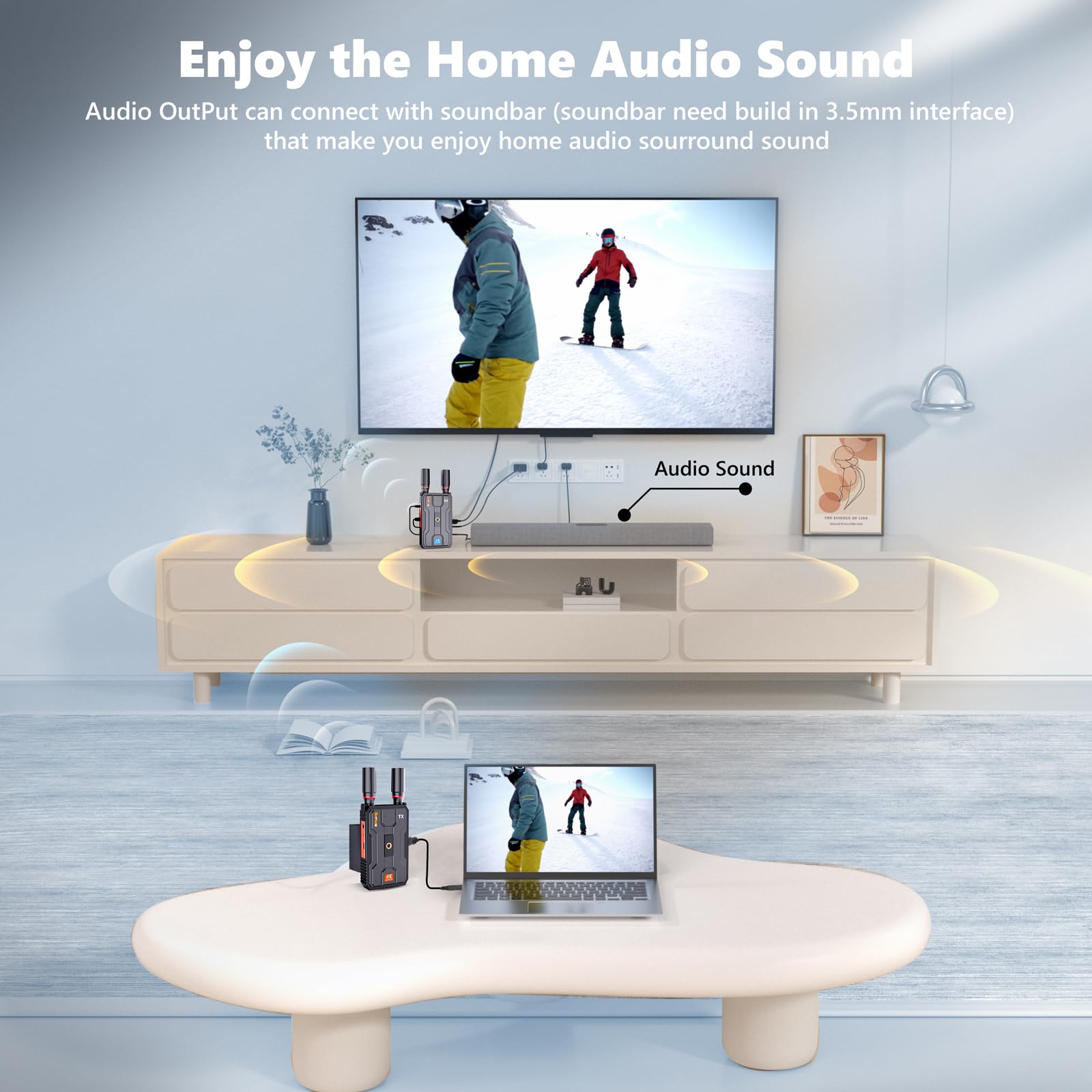 4K Wireless HDMI Transmitter and Receiver Kit - 5G 820FT Plug & Play HDMI Extender with Loopout for Streaming Video/Audio from Laptop/PC to Monitor - Perfect for Home Theater, Gaming & Conference Presentations