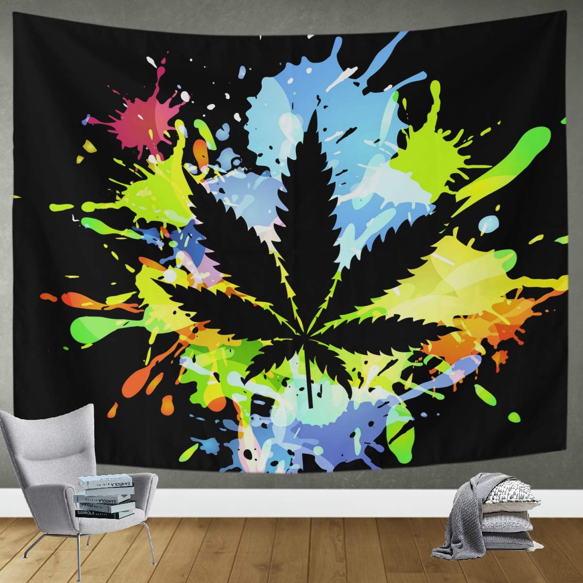 DOMIKING 60x51in Wall Hanging Tapestry - Psychedelic Marijuana Ink Blot Art for Bedroom, Living Room & Office Decor | Trippy Wall Blanket for Boho, Hippie & Dorm Room Aesthetic