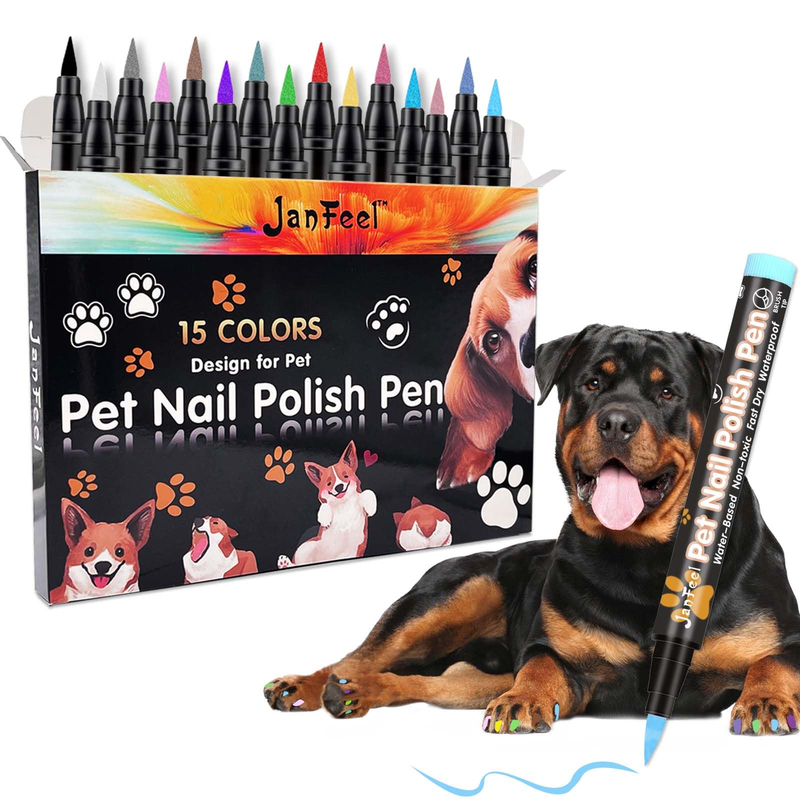 15 Colors Dog Nail Polish Pens Set - Quick Dry Non Toxic Pet Safe Nail Polish with Brush Tip for Puppies, Cats & Small Animals | Perfect for Grooming, Pet Spa Days & Special Occasions