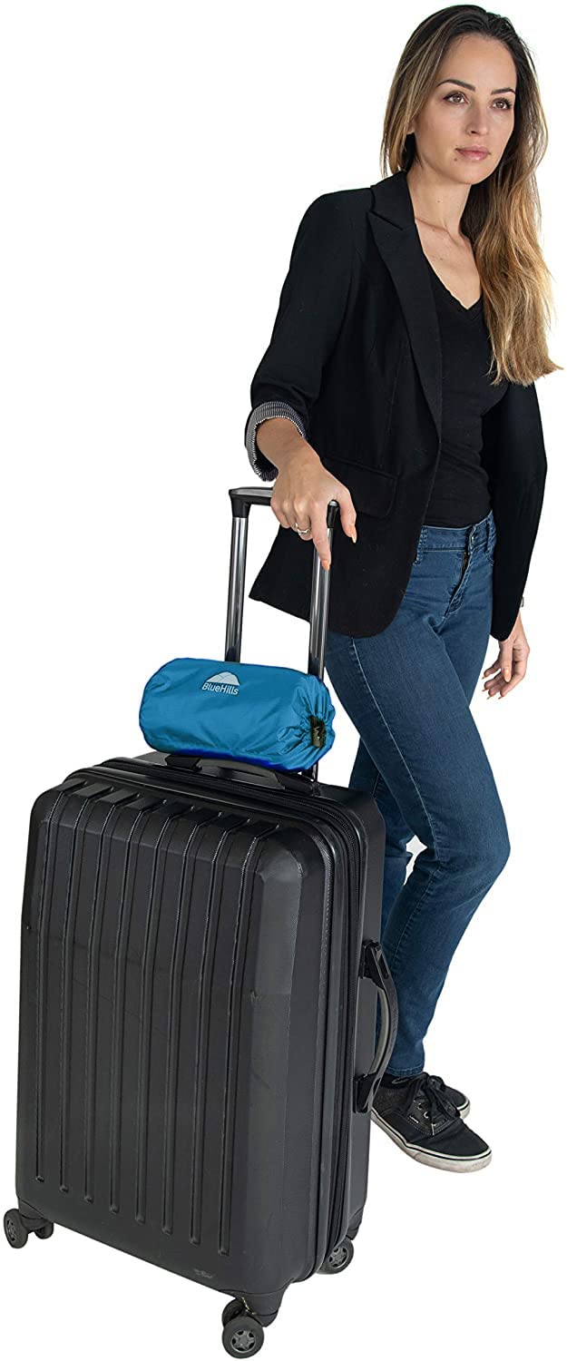 Ultra Compact Travel Blankets for Two - Premium Soft Plush Large Airplane Blankets with Carry Case - 2 Pack for Couples Traveling by Car, Plane, Train or Hotel Stay - Perfect for Cold Flights, Road Trips & Cozy Nights - Teal Blue Peacock Design (C204-2pk)