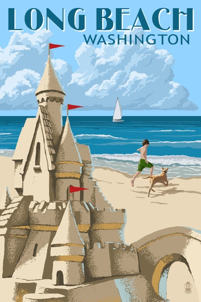 16x24 Gallery Quality Metal Art Sandcastle Wall Decor - Long Beach Washington Aluminum Print for Coastal Home & Office Decor | Perfect for Beach House, Living Room, Bedroom