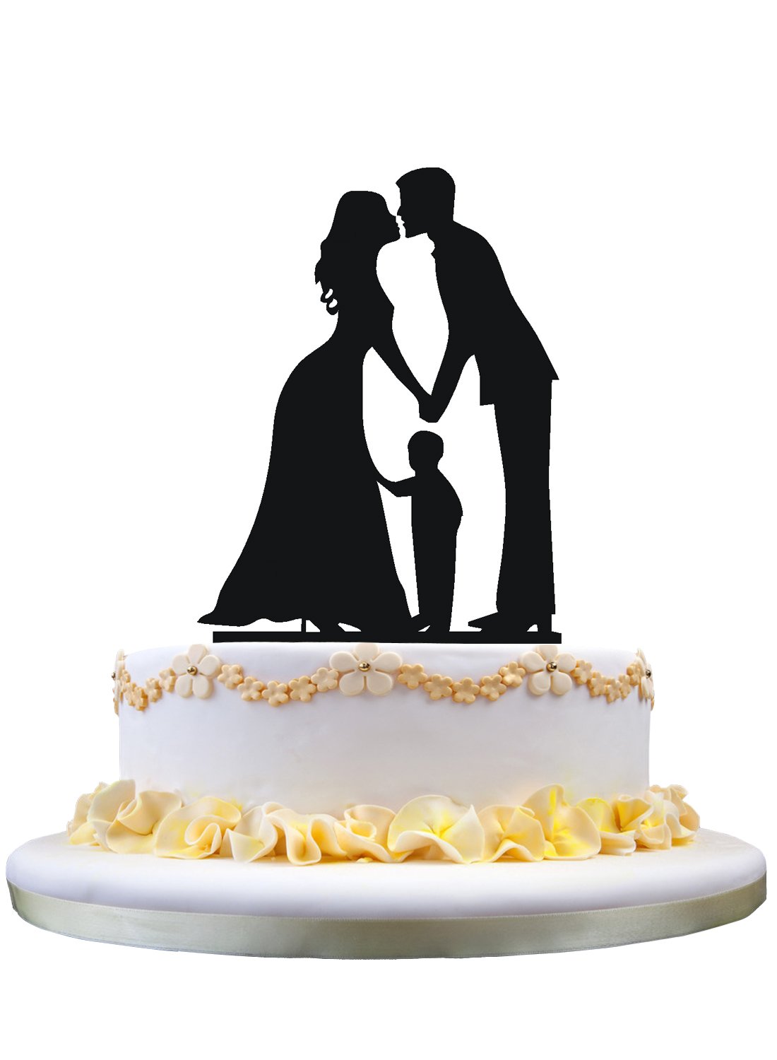 Wedding Cake Topper - Silhouette Groom Bride & Little Boy Family Cake Decorations | Perfect for Wedding Cakes, Anniversary Cakes & Family Celebration Cakes