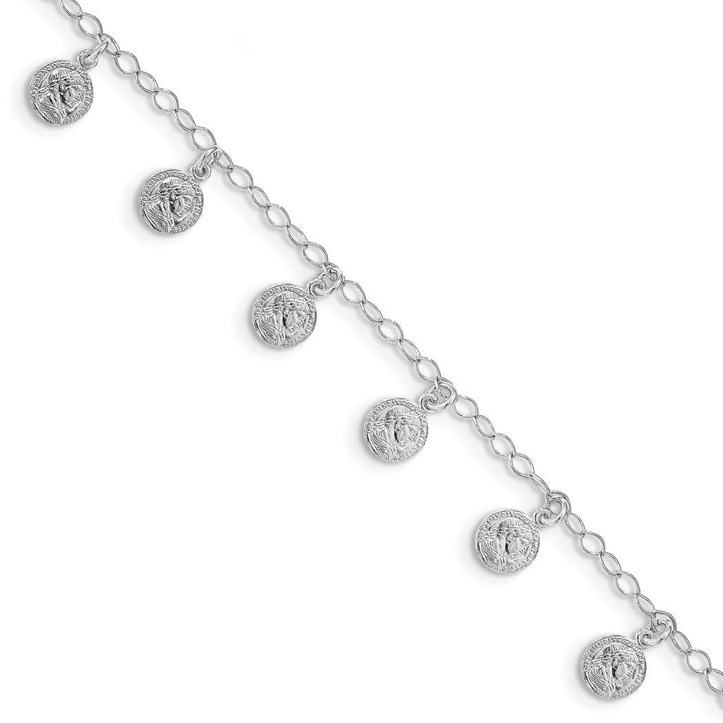4mm 925 Sterling Silver Rhodium Plated Roman Coin Charm Bracelet for Women - Elegant Jewelry Gift for Birthday, Anniversary & Special Occasions