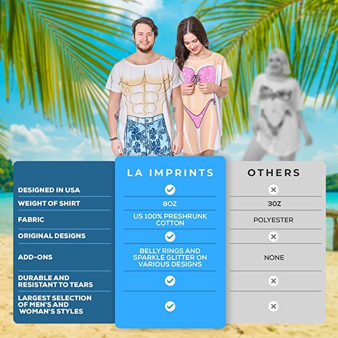 Funny Bikini Print T-Shirt Dress - Beach Cover Up for Women & Men | Pool Party, Vacation Outfit