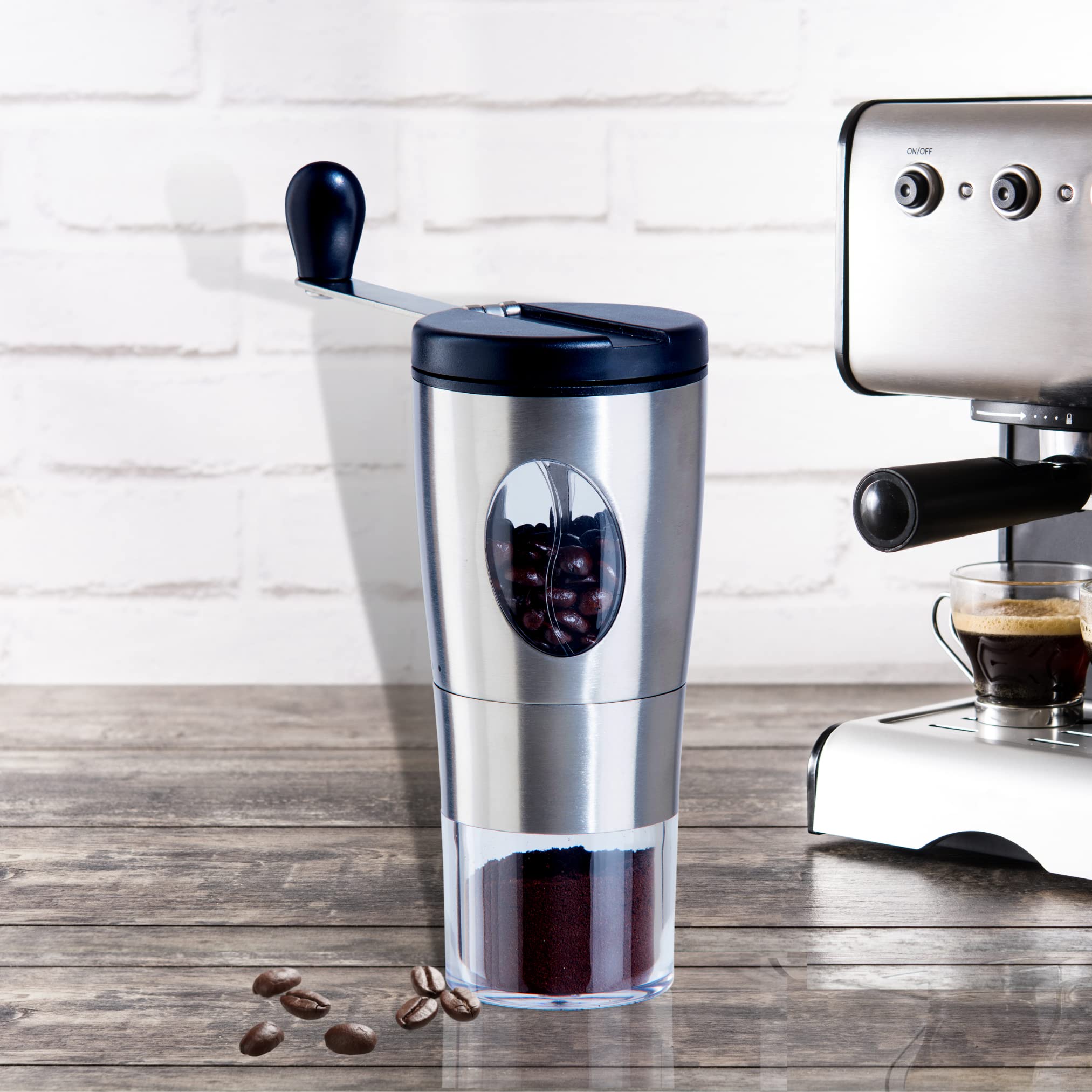 Premium Oggi Manual Coffee Grinder - Stainless Steel Burr Mill with Flip-Over Handle for Compact Storage - Perfect for Home, Office & Travel Coffee Brewing